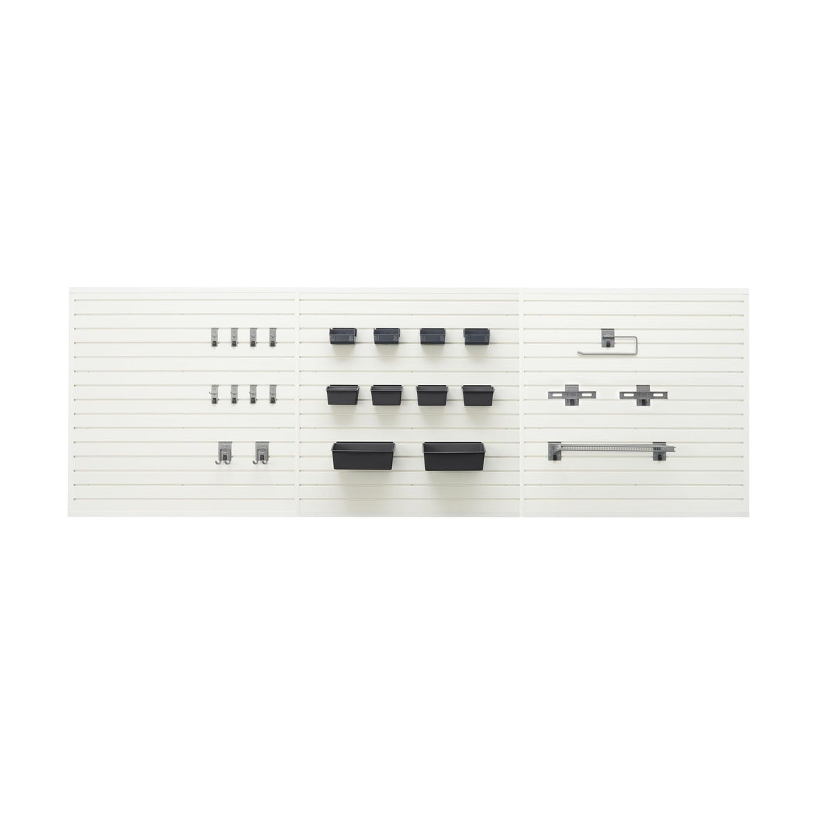 TRINITY 48 Sq Ft Modular Slatwall Panels Kit, Garage Organization and Storage System, Includes 24 Garage Organizer Accessories, 3600 lb Total Capacity, White PVC, Stud Mount Hardware Included