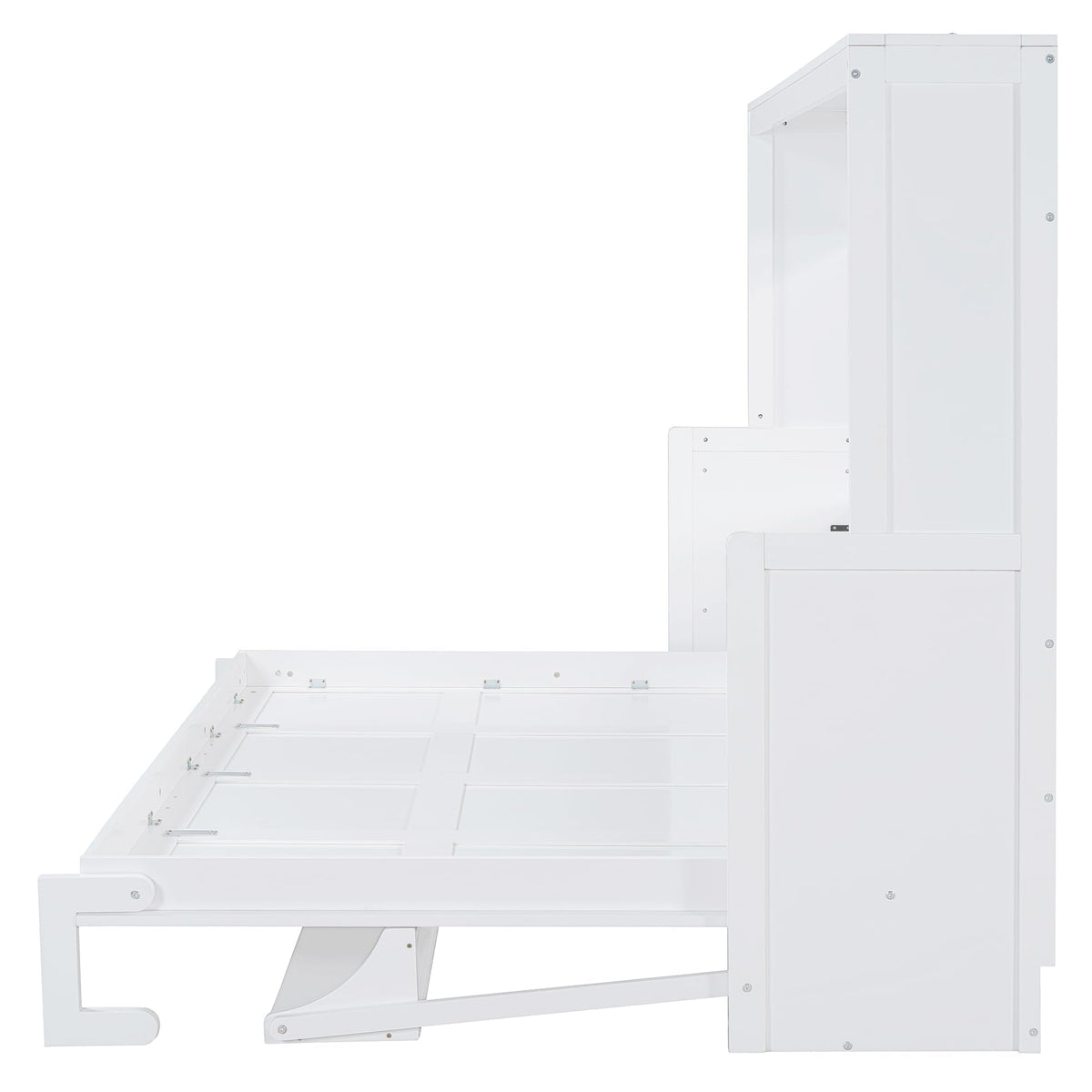 Ball & Cast Horizontal Murphy Bed Queen Size,Hidden Folding Wall Bed Frame with Hydraulic Lift&Desk,Wood Cabinet Platform Bed can be Folded into Desk,Space Saving for Bedroom,Guest Room,White