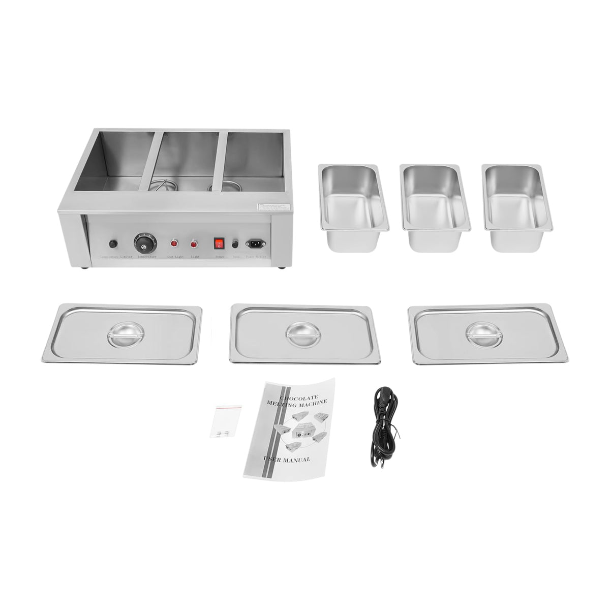 FXEIPOL Commercial Chocolate Tempering Machine, 3 Tanks Stainless Steel Chocolate Melter, 300W Electric Chocolate Warmer Machine for Beverage Stores, Restaurants