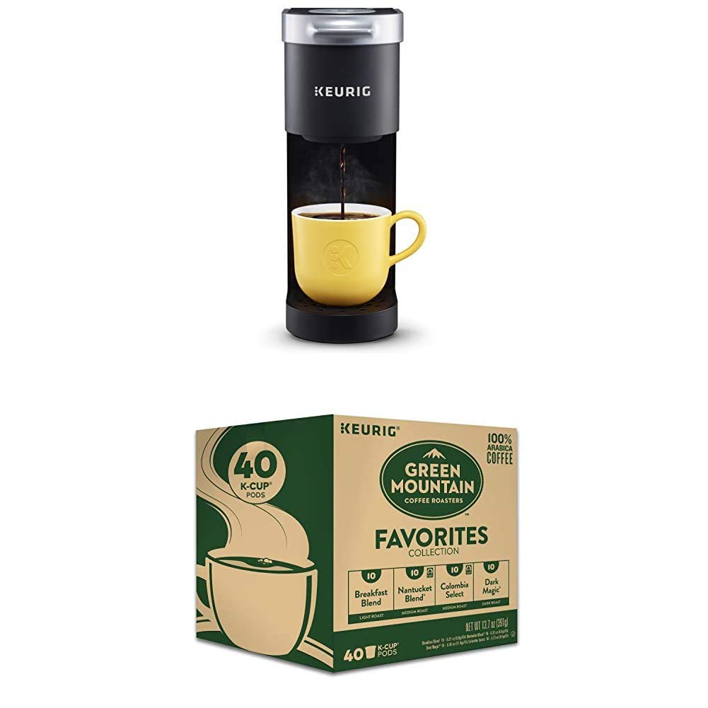 Keurig K-Mini Coffee Maker, Single Serve K-Cup Pod Coffee Brewer, 6 to 12 oz. Brew Sizes, Black With Mountain Coffee Roasters Favorites Collection Variety Pack, 40 Count