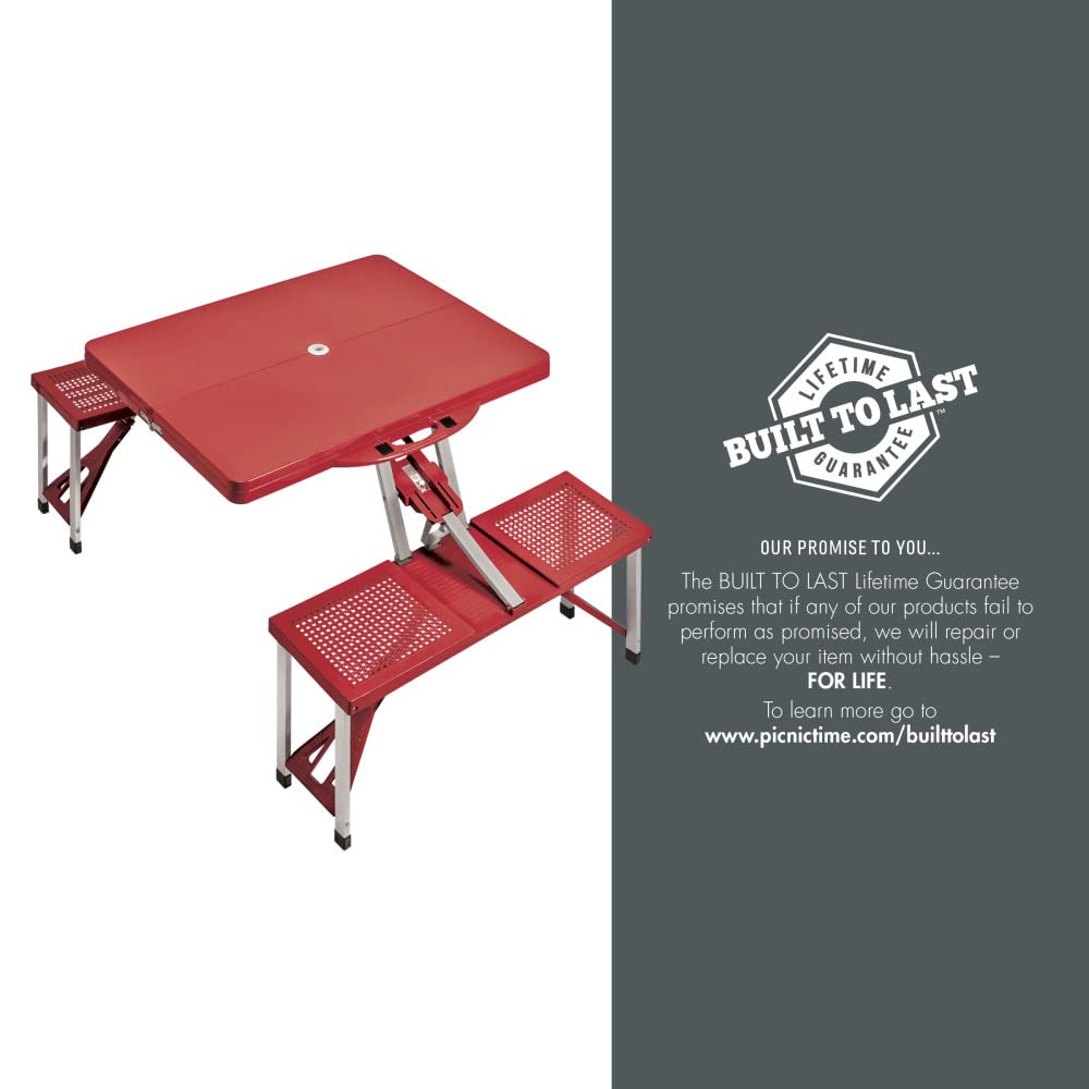 PICNIC TIME NCAA Louisville Cardinals Football Field Folding Picnic Table - Camping Table - Outdoor Table with Umbrella Hole, (Red)