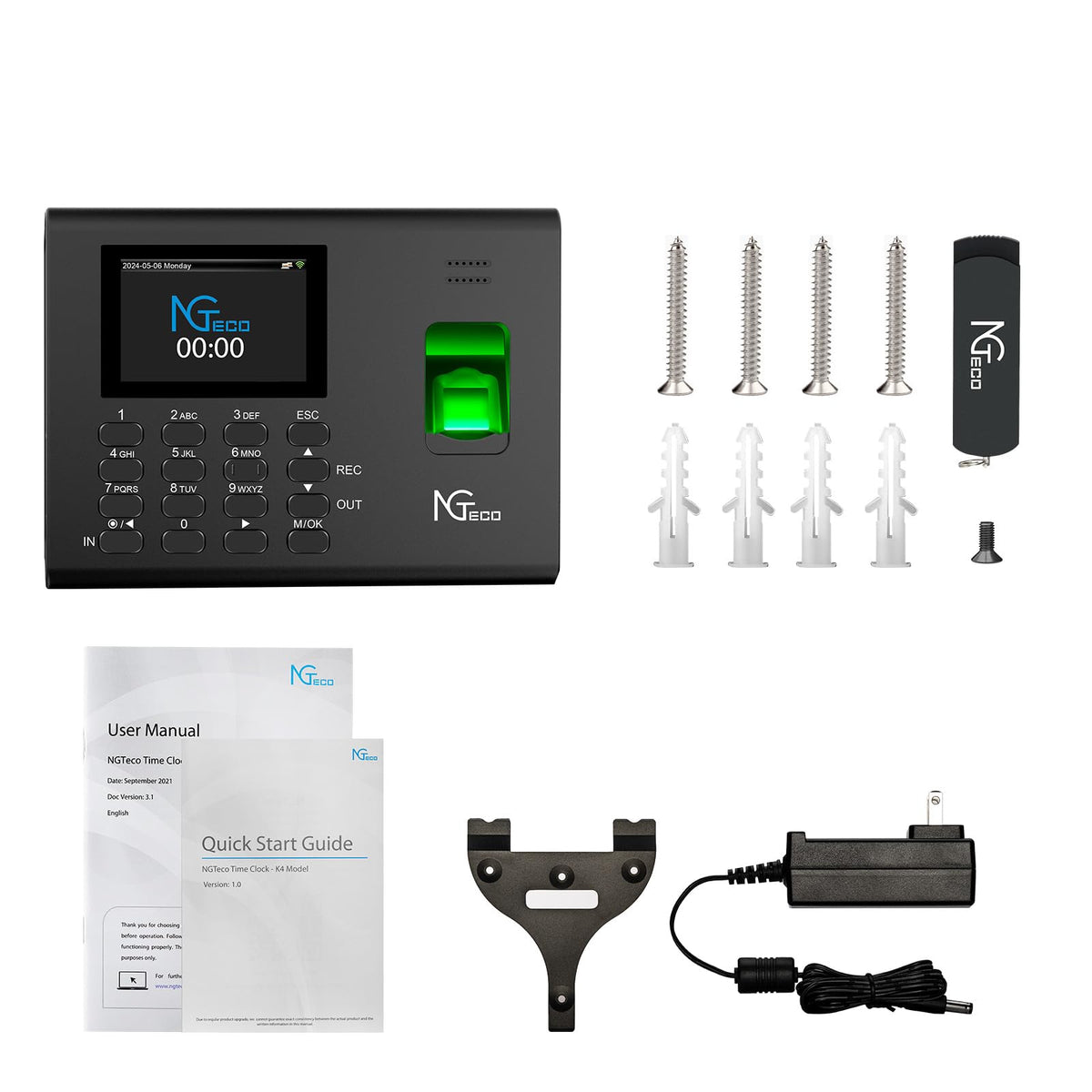 NGTeco APP-Based Time Clock for Employees Small Business, Automatic Fingerprint Clock in and Out Machine with 2000mAh Battery, 2.4GHz WiFi, iOS&Android, No Monthly Fee
