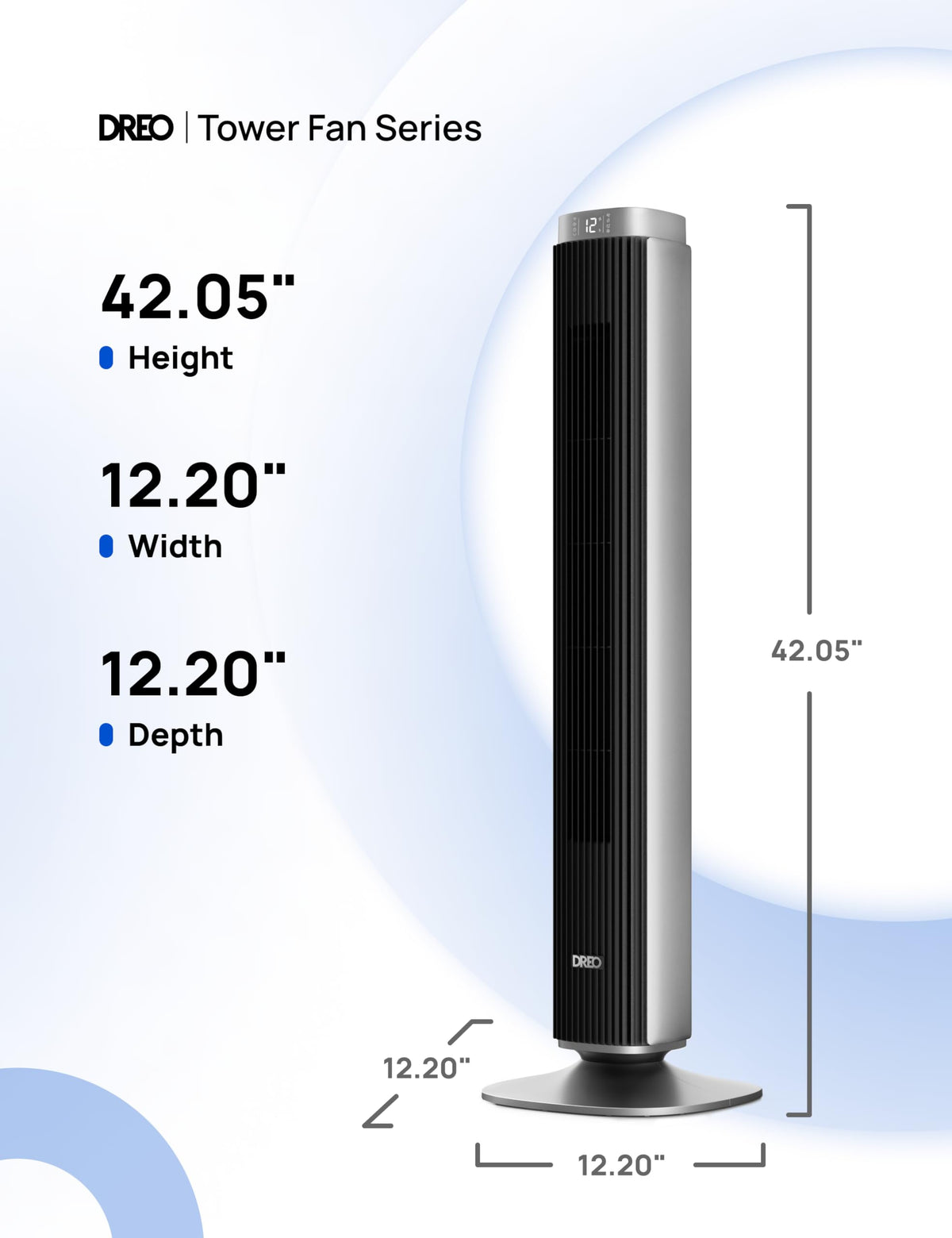 DREO Tower Fan for Bedroom, Standing Oscillating Fan with 40ft Far Airflow, 20dB Quiet, 12 Speeds, 28ft/s Velocity, Smart Control, DC Motor, 42 inch, 90ยฐ Oscillation, 4 Modes, 12H Timer, Pilot Pro S