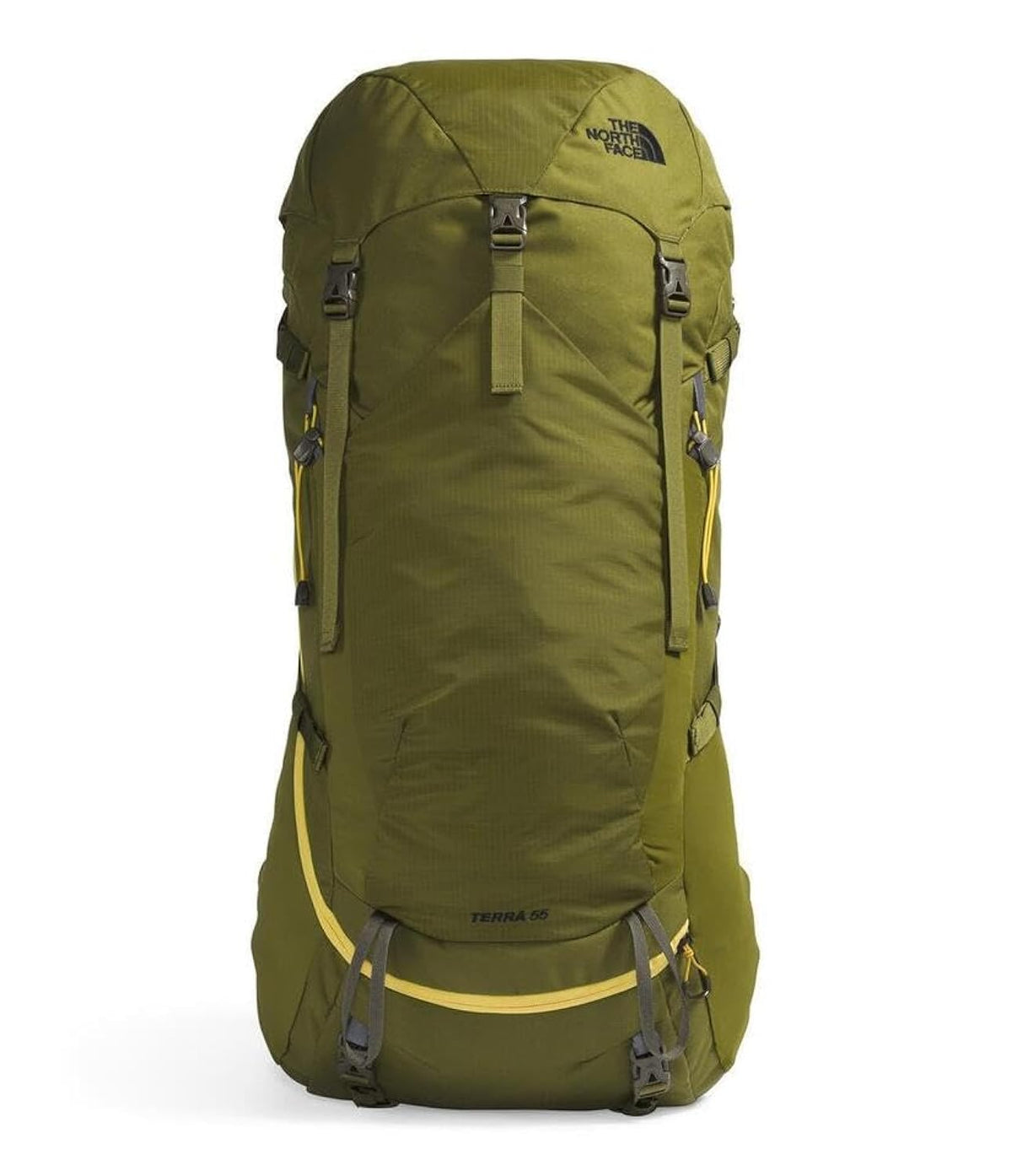 The North Face Terra 55 Backpack - Unisex Hiking Pack, Cinch-Top Opening with Zipper, Pole & Ice Axe Attachments, Forest Olive/New Taupe Green-NPF, Small/Medium