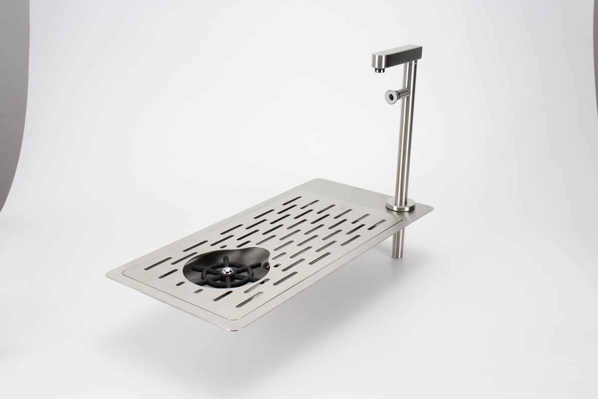 DIBTSA Pitcher Rinser, Stainless Steel Countertop Glass Rinser Cup Washer Sink with Side Spray,Drip Tray for Home Cafe Restaurant
