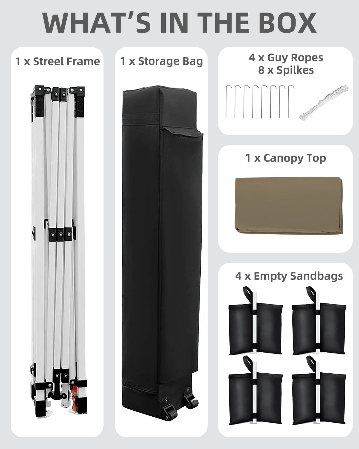 10x10 Pop Up Canopy with One Button Push Setup - Heavy Duty Outdoor Canopy Tent with Portable Roller Bag - 3 Adjustable Height, 4 Weight Bags, 8 Stakes & 4 Guy Ropes Included, Khaki