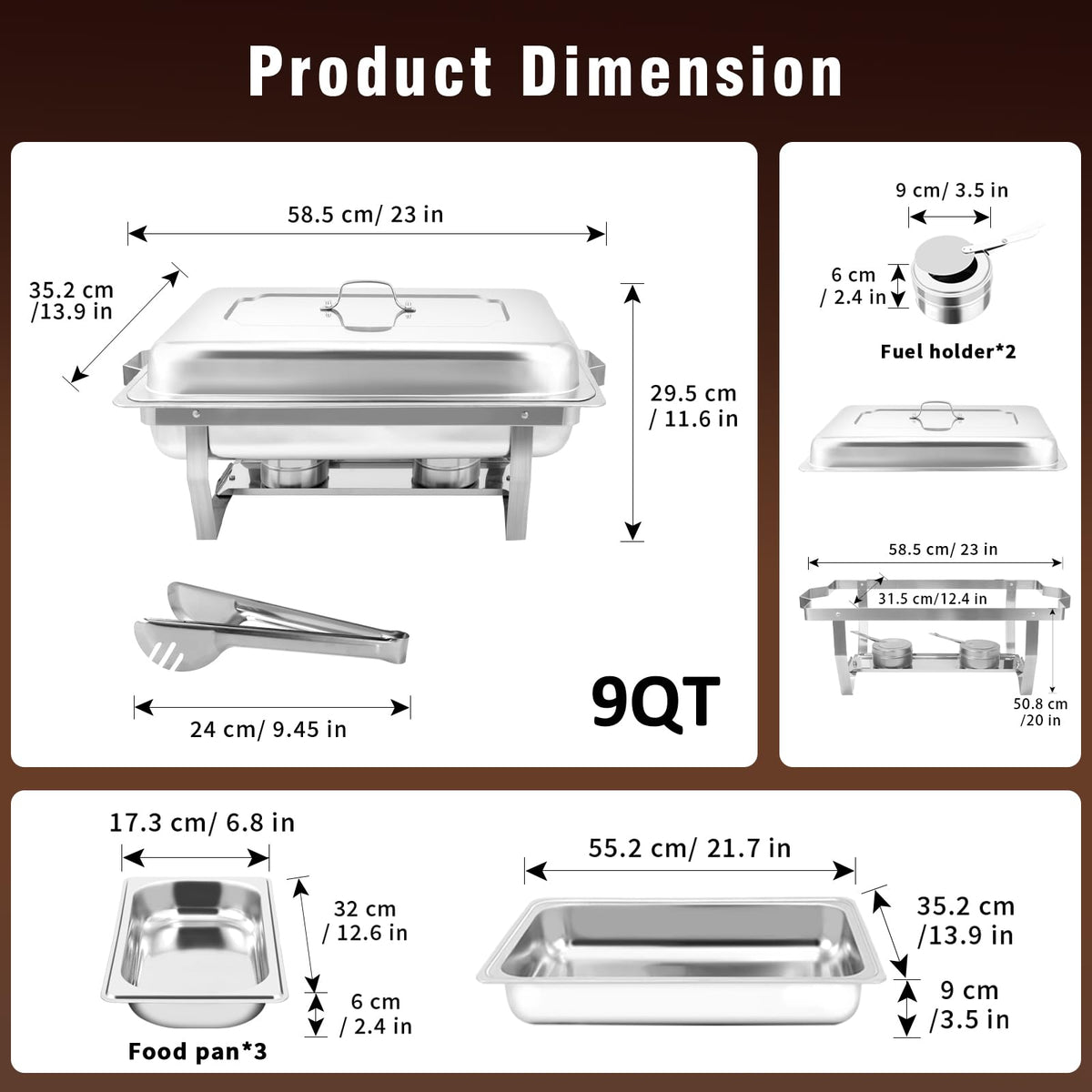 Stelora Chafing Dishes for Buffet, 9 Qt High Grade Chafing Dish Buffet Set, Rolled-Edge Design Food Warmers for Parties, Buffet, Wedding, Birthday, Camping 4 Pack 12 Pans (Silver)