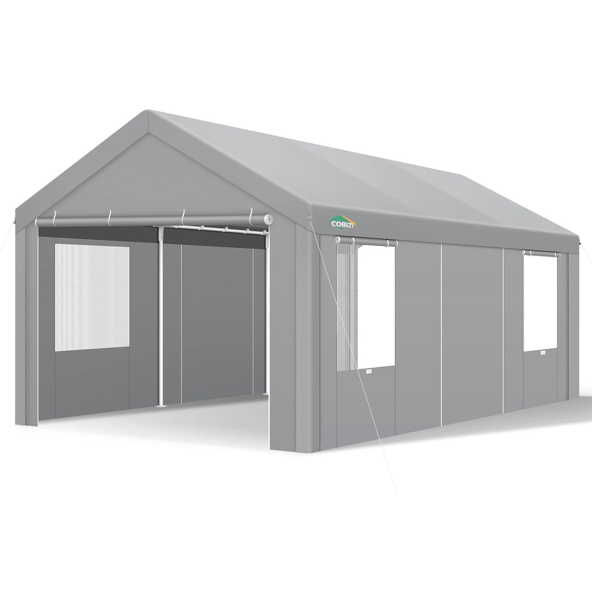 COBIZI Carport Canopy 12x20 Heavy Duty Portable Garage with Removable Sidewalls & Doors, Car Port Canopy Tent with Built-in Sandbags & All-Season Tarp for Car Boat Truck, Gray