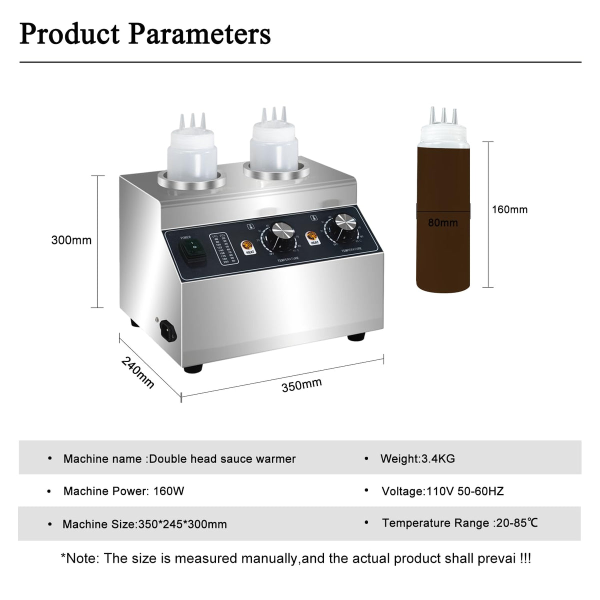 Electric Cheese Sauce Warmer Nacho Cheese Dispenser Warmer , Commercial Cheese Dispenser, Hot Fudge Bottle Warmer for Cheese Chocolate Hot Fudge Caramel 86-185℉ 110V