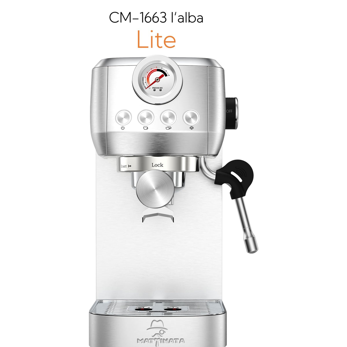 MAttinata CM1663 Espresso Machine, 20 Bar Compact Coffee Maker with Milk Frother Steam Wand for Cappuccino, Latte, Professional Pressure Gauge & 49oz Removable Water Tank for Home,Stainless Steel