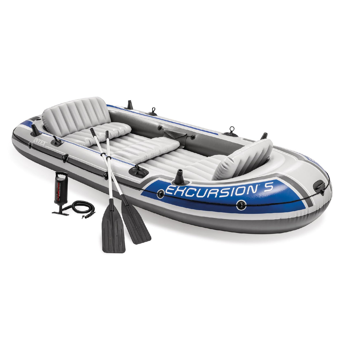 Intex Excursion 5 Person Inflatable Boat, Water Fishing River Raft Set w/ Oars - Large 1,300 Lb Capacity Portable Blow-Up 5 Seater Raft for Adults