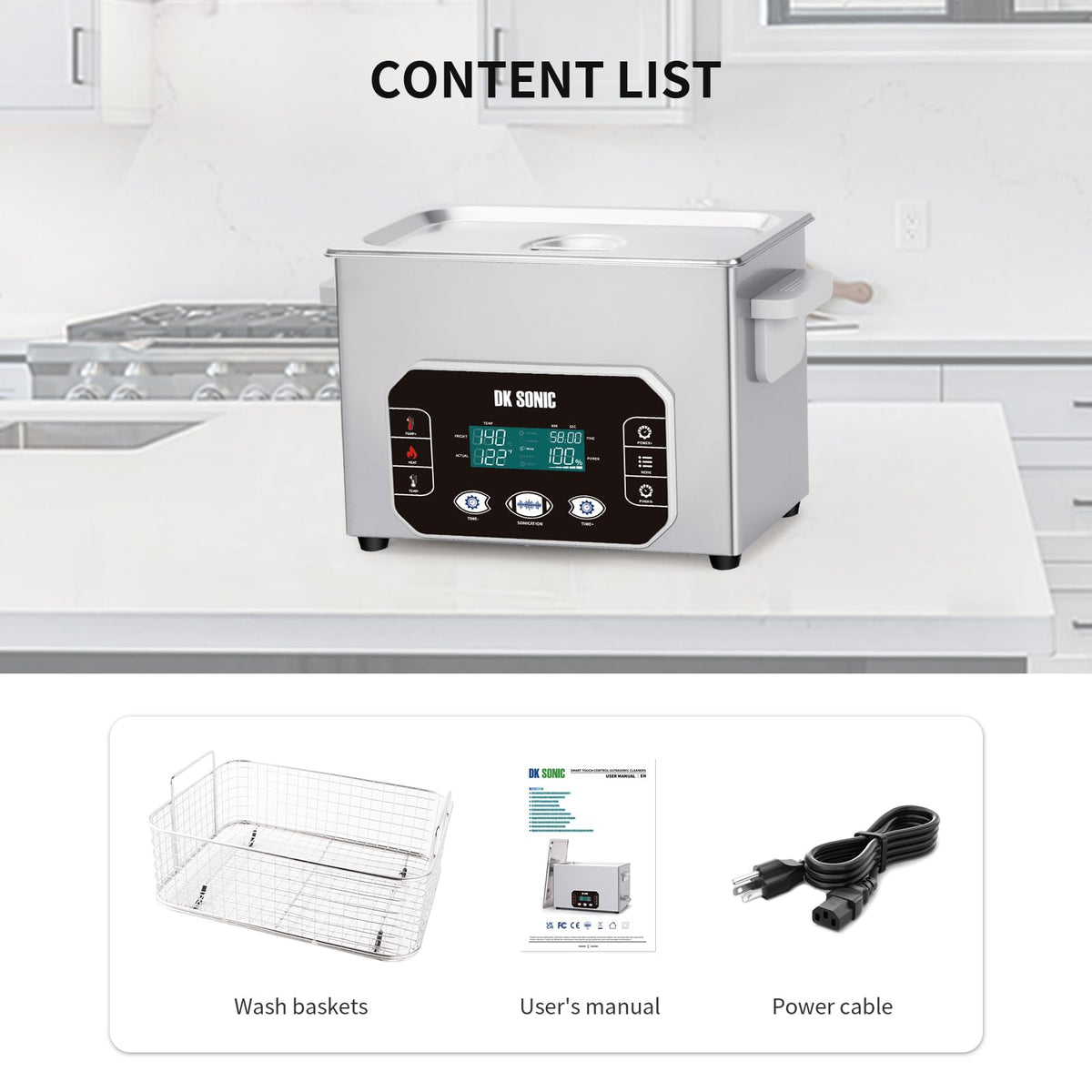 DK SONIC Professional Ultrasonic Cleaner 4L,120W Precision Ultrasonic Jewelry Cleaner with Smart Touch Control, Five Modes for Glasses,Chains,Watches,Coins (Include Basket)