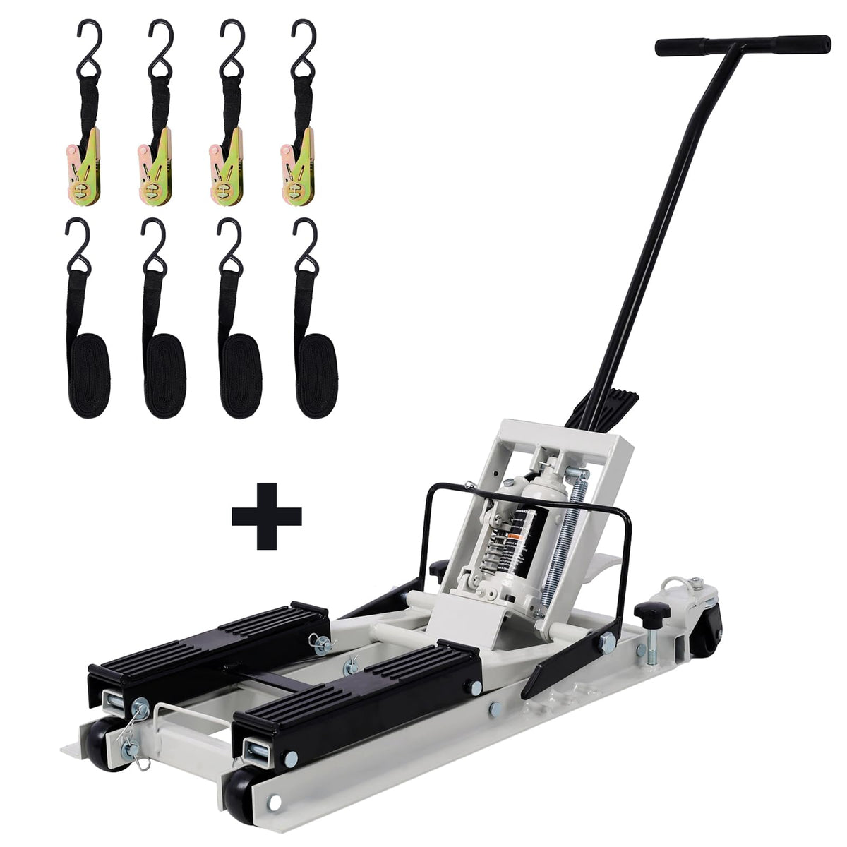 SPOFLYINN Hydraulic Motorcycle Lift Jack 1500 LBS Capacity Scissor Lift Jack Foot-Operated Lift Table with 4 Wheels for ATV UTV Powersports Gray