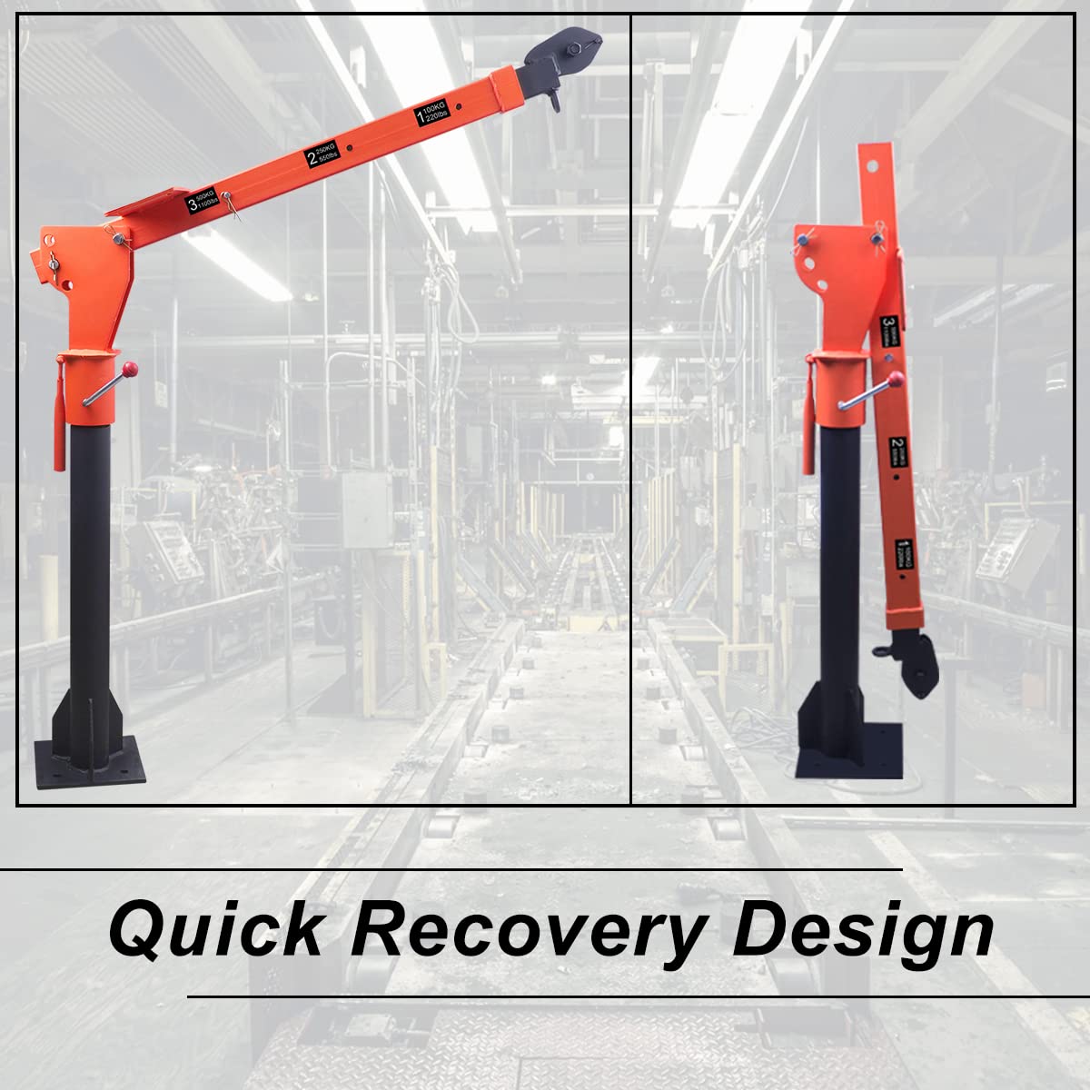 Pismire 1100lb Folding Truck-Mounted Jib Crane - 3500lb 12V Electric Winch Combo, 360° Swivel, Dual Remotes (Infrared/Wired), Painted Steel,Orange