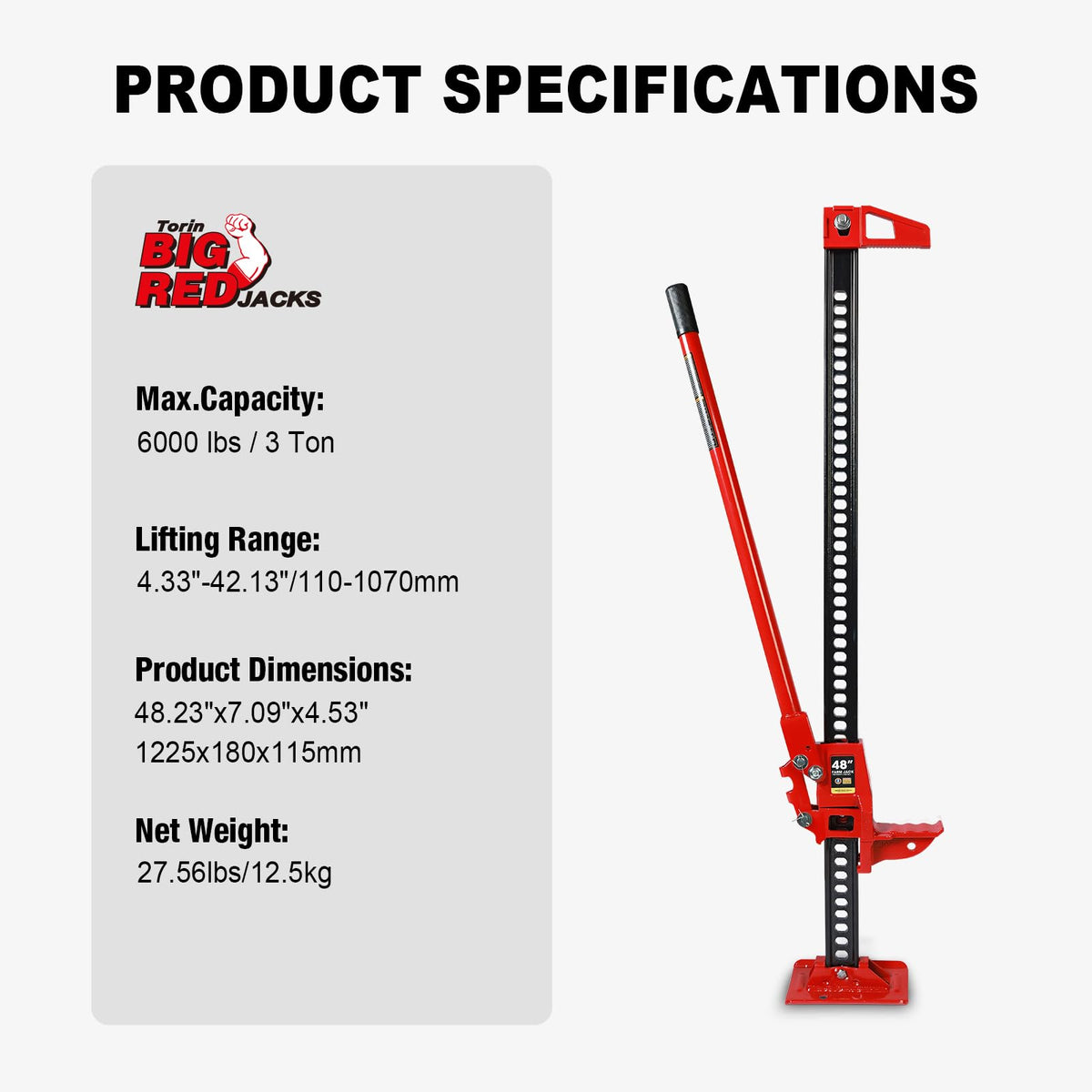Big RED Farm Jack 48" with Off Road Traction Boards,Utility High Lift Farm Jack with Pair Recovery Tracks Traction Mat,Sand Mud Snow Recovery Kit for Car Truck Jeep ATV SUV UTV,Red