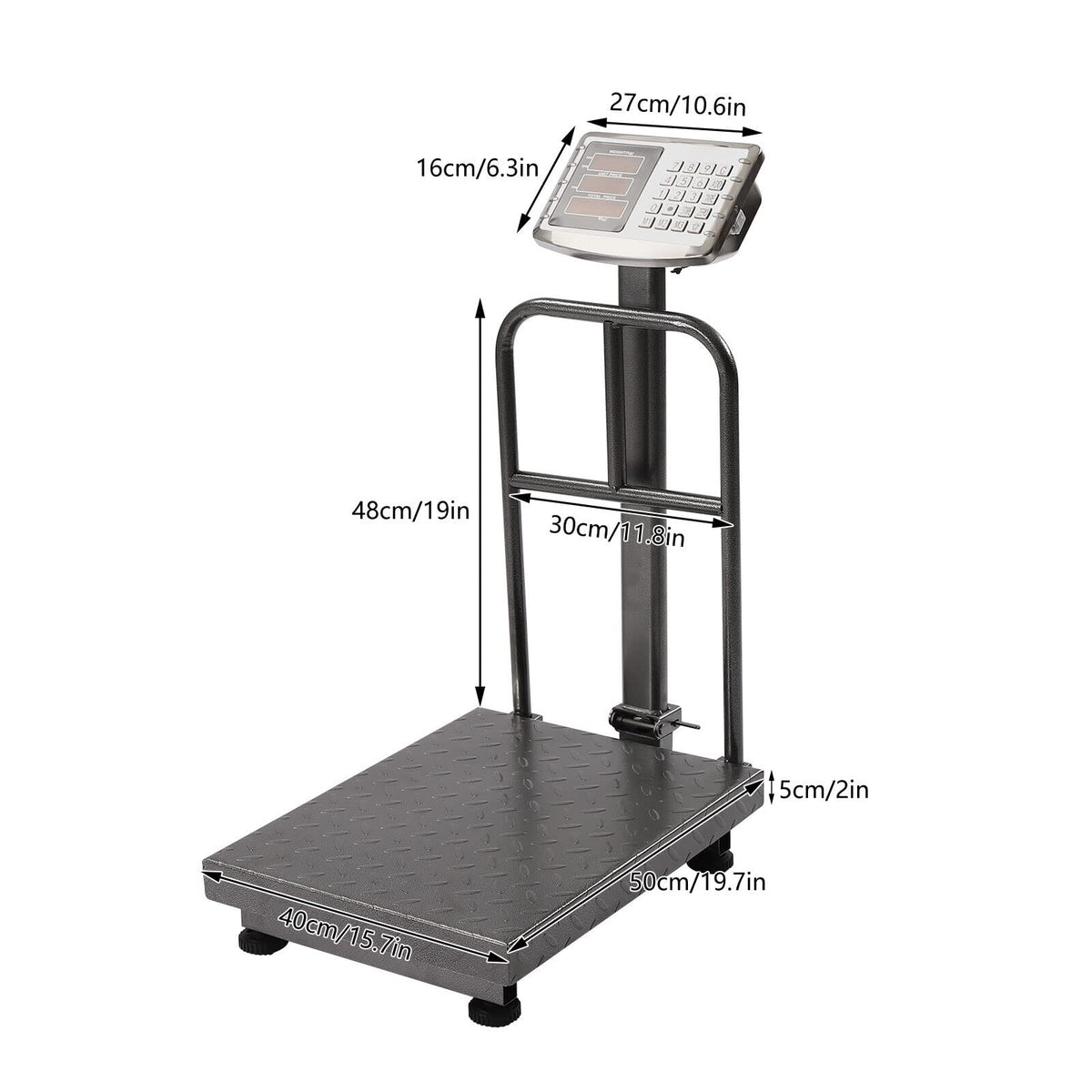 CXWAWSZ 660LB Industrial Digital Floor Scale with Removable Guardrail â Heavy Duty Platform Scale, LB/KG Conversion, for Postal, Luggage, Shipping & Mailing