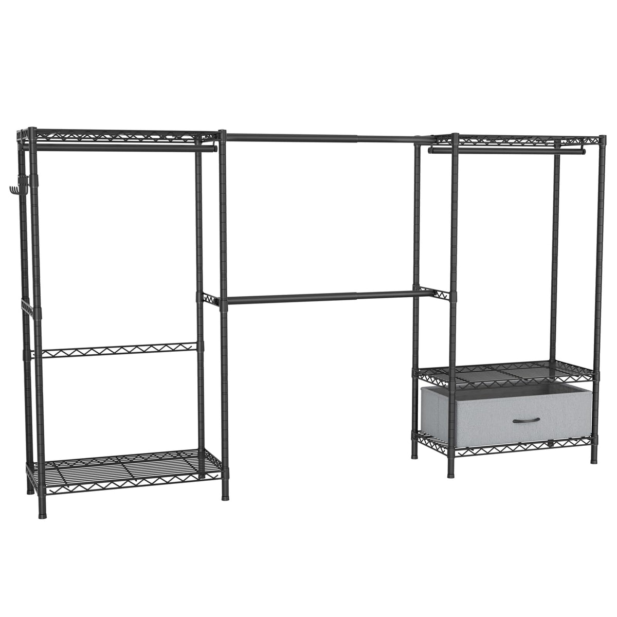 Golpart Coat Rack Clothes Wardrobe:Closet Organizer and Storage Clothing Garment Rack with Shelves Heavy Duty for Hanging Clothes Portable Adjustable Black 15.8" DX(70-88)" WX76.5 H