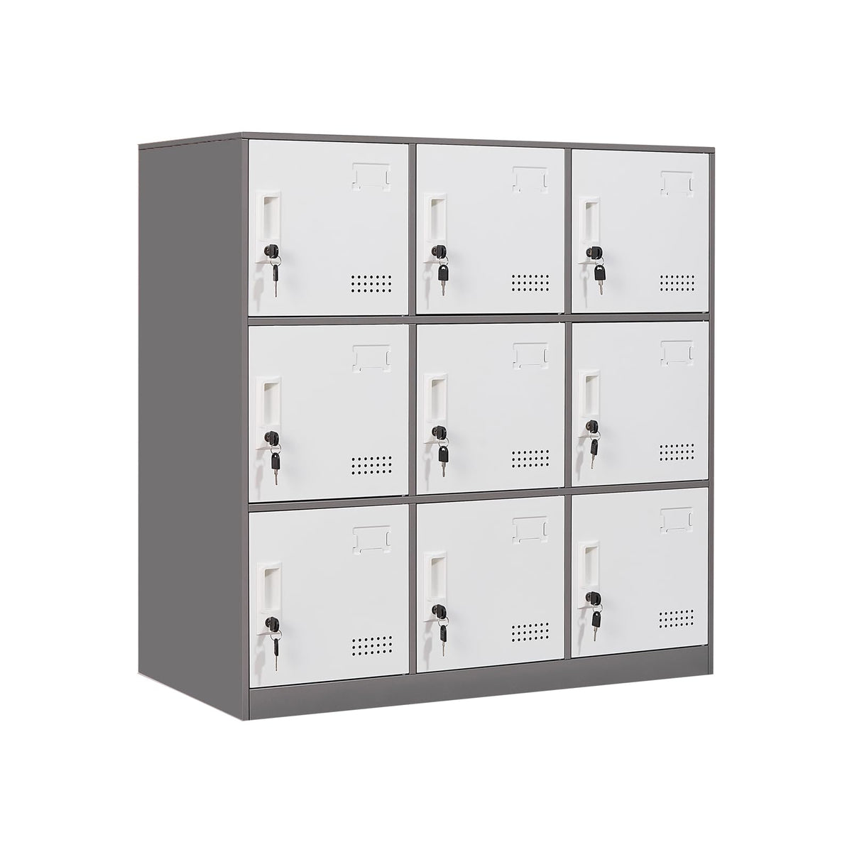 FURSTEL Student Locker Organizer, Multi-Door Steel Locker, Small Locking Cabinet Storage Organizer, Office File Cabinet, Home Locker, Gym Locker, Metal Storage Locker (9 Door, Grey & White)