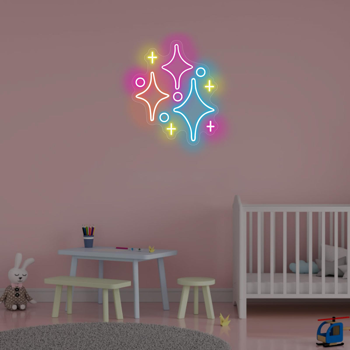 Sparkle Stars Neon Signs, Led Light Wall Decor For Kids Boys Girl's Bedrooms Living Room Nursery, Store Decoration, Game Room Family Birthday Bar Wedding Party Gift, Christmas, Birthday, Wedding, Hom