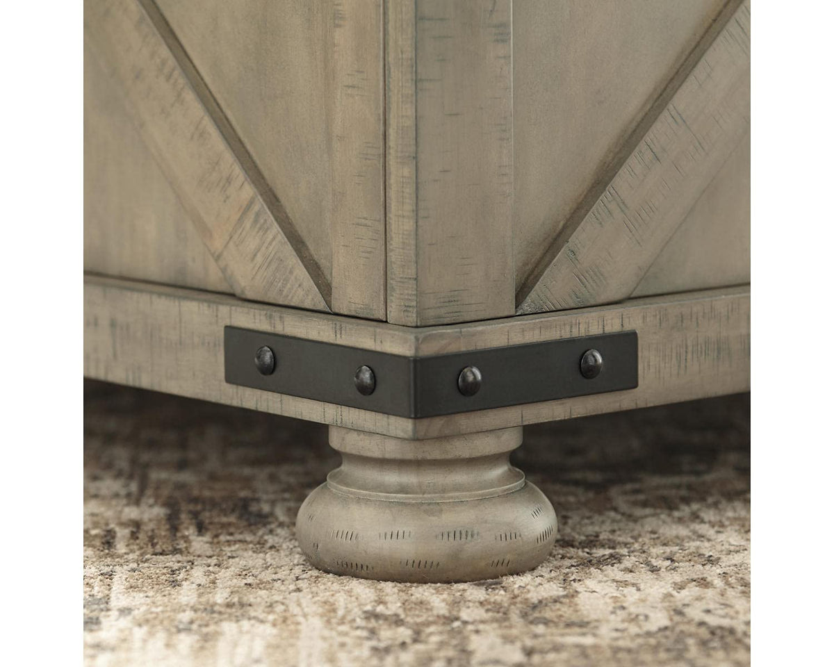 Signature Design by Ashley Aldwin Farmhouse Square Coffee Table with Lift Top for Storage, Grayish Brown