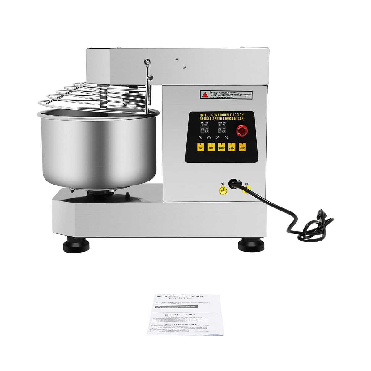 10L/2.6 Gal Commercial Food Mixer, 750W 110V Electric Spiral Mixer Rotation Speed 100/200R/Min Waterproof Level IPX1, Dough Kneading Machine for Dough, Salad, Cream