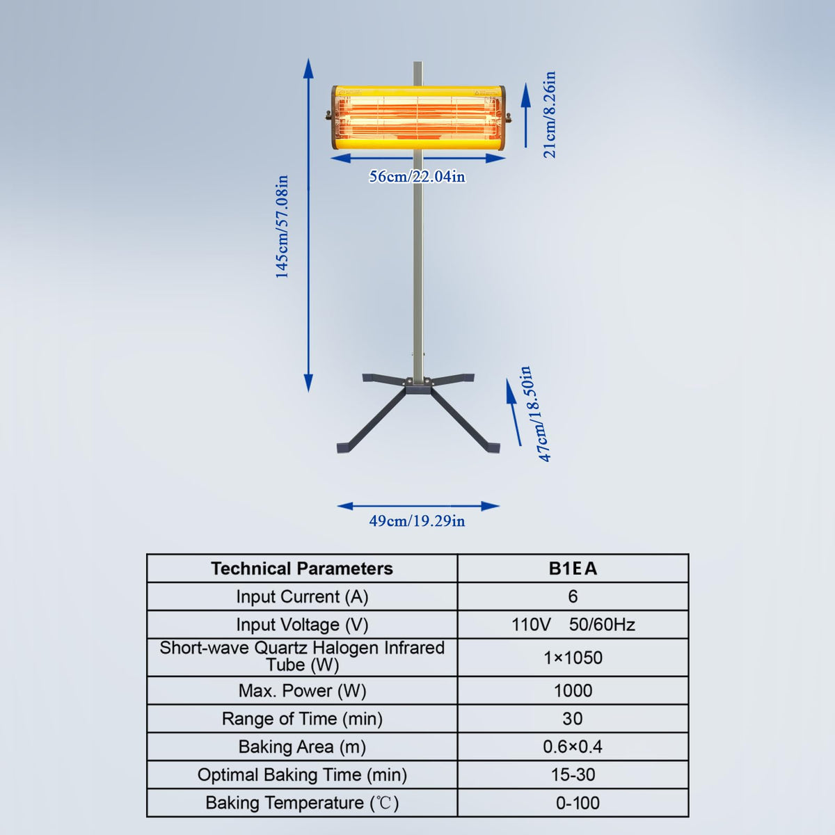 Solary Infrared Paint Curing Lamp, 1050W 110V Short Wave Infrared Paint Baking Lamp with Smart Timer and Stand, Car Bodywork Repair Paint Dryer