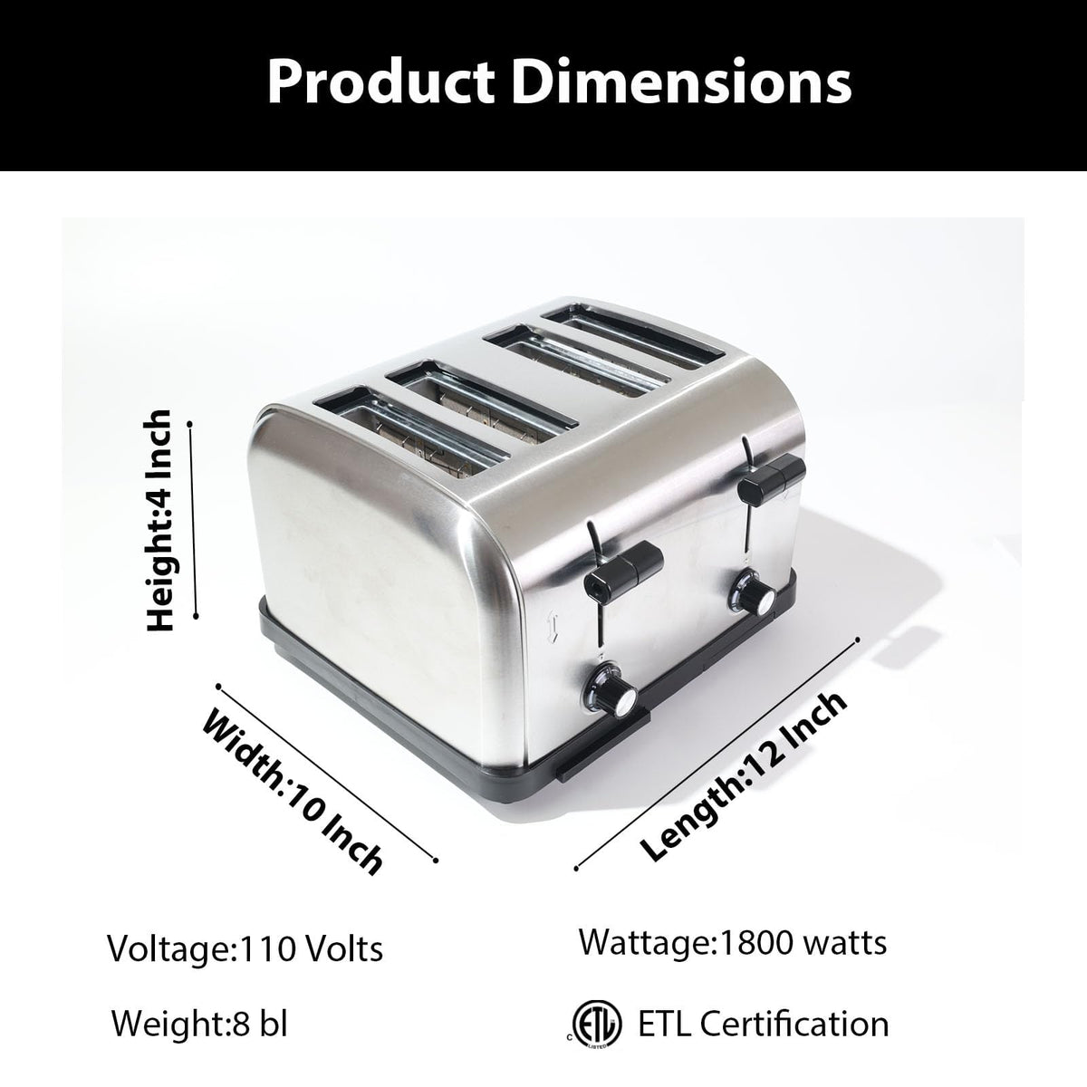 Tanxinxin Commercial Grade Toaster 4 Slice 225 pcs/Hour 1800W Industrial Toasters Wide Slot 6-Settings Stainless Steel Heavy Duty for Restaurant Bagels,muffin,Tray, Bread, Breakfast, Texas Toast