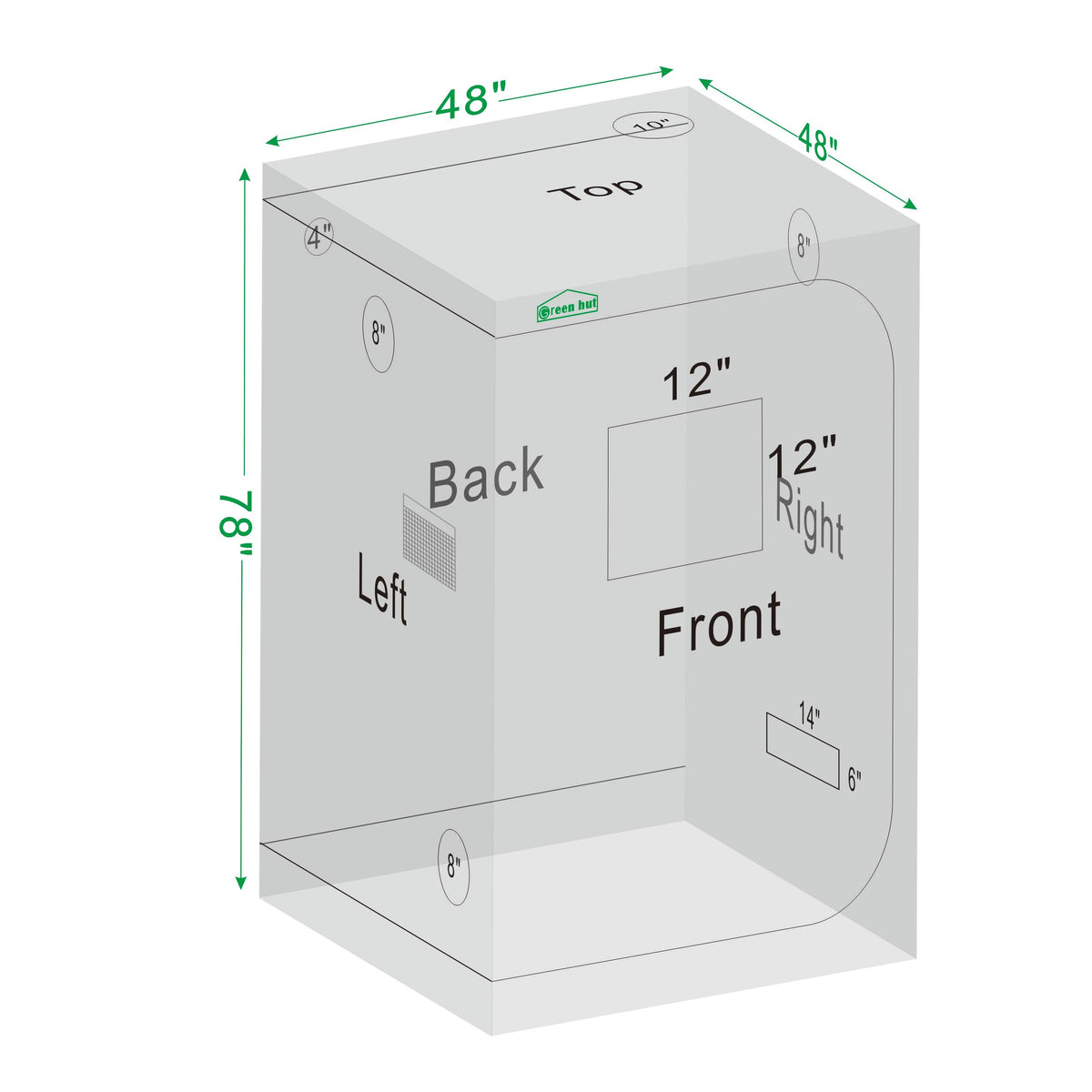 Green Hut Grow Tent for Plants Indoor 48"x48"x78" Mylar Hydroponic Grow Tents Indoor Grow Room for Plant Fruit Flower Veg with Observation Window & Removable Waterproof Floor Tray