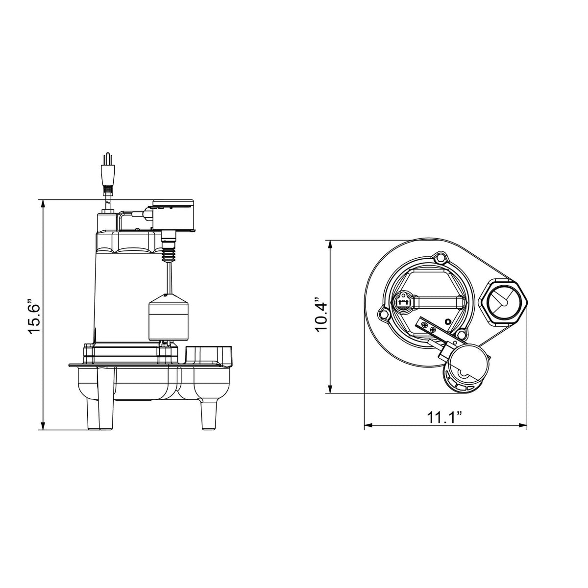 JACKEL SEW500CIV 1/2 HP 9300 GPH Cast Iron Submersible Sewage Pump with Piggy-Back Vertical Float Switch
