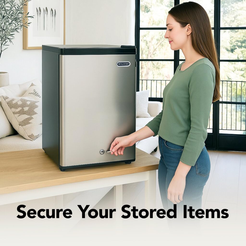 Whynter Upright Freezer with Lock, 2.1 Cu. Ft. Small Freezer Mini Freezer for Bedrooms, Dorms, Garages, Offices CUF-210SS, Stainless Steel Energy Star
