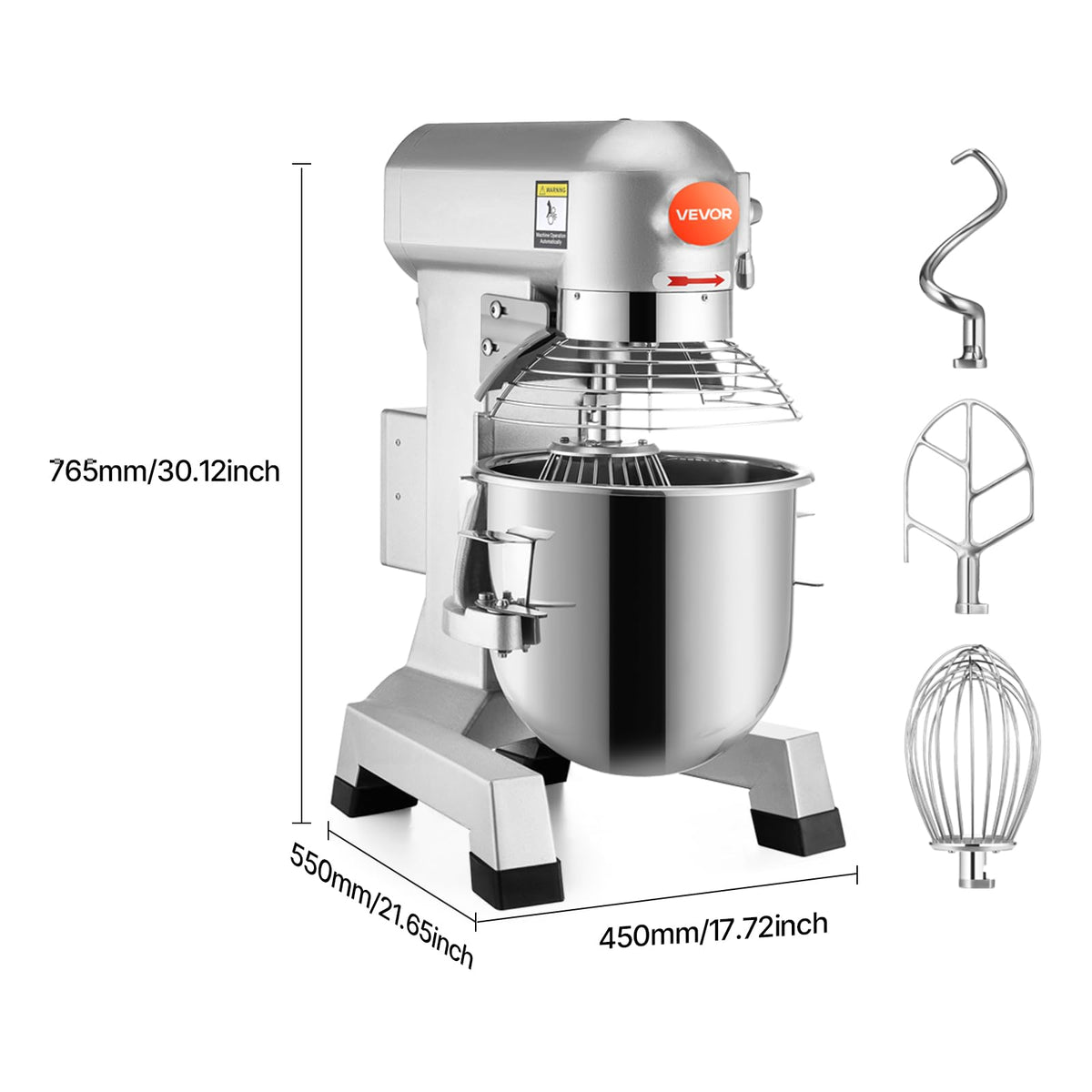 Happybuy 30Qt Commercial Food Mixer with Timing Function, Commercial Mixer 1250W Stainless Steel Bowl Heavy Duty Electric Food Mixer Commercial with 3 Speeds Adjustable, Perfect for Bakery Pizzeria
