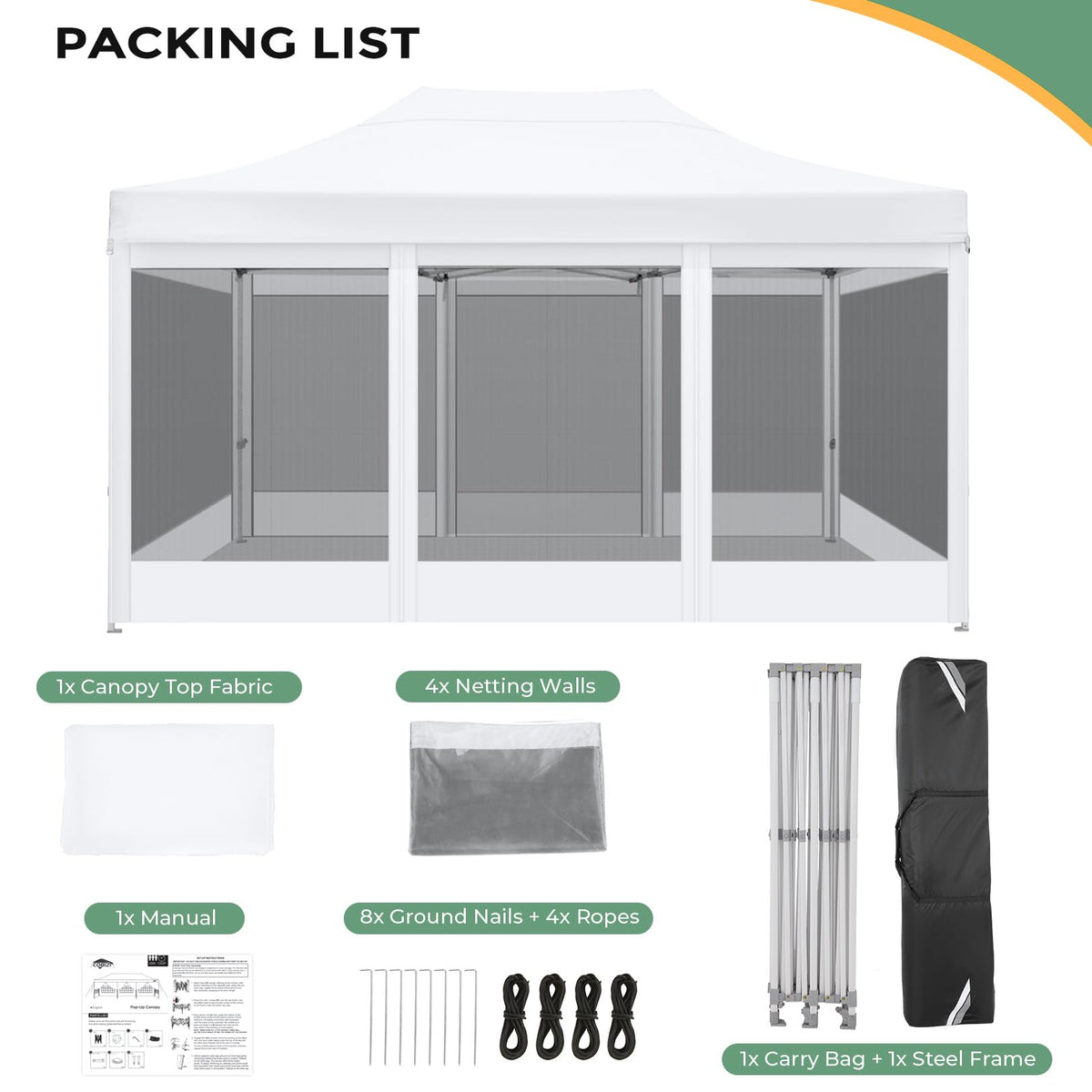 COBIZI 10x15 Heavy Duty Pop Up Canopy with 4 Sidewalls, Commercial Gazebo Party Tent with Mosquito Netting Wall Easy Set Up Outdoor Instant Screen Tent for Backyard, Patio, Garden, White