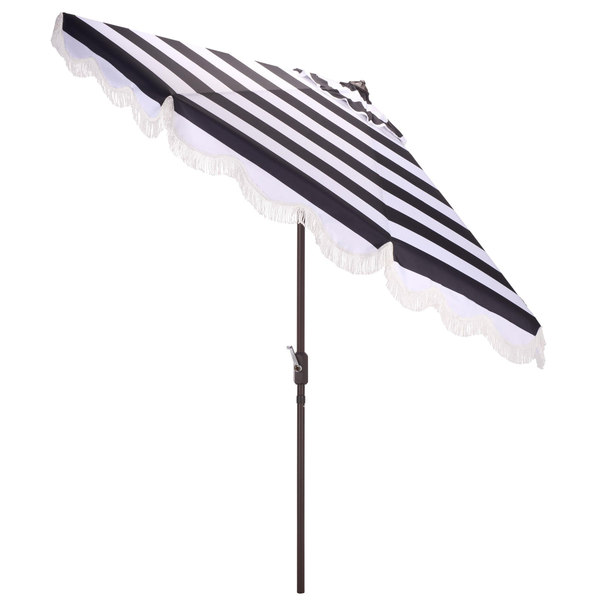 SAFAVIEH Outdoor Patio Furniture Collection – Lucerna 9 Ft Crank Patio Umbrella, Black Stripe & Brown Pole, Market Umbrella with Crank Lift (PAT8015A)