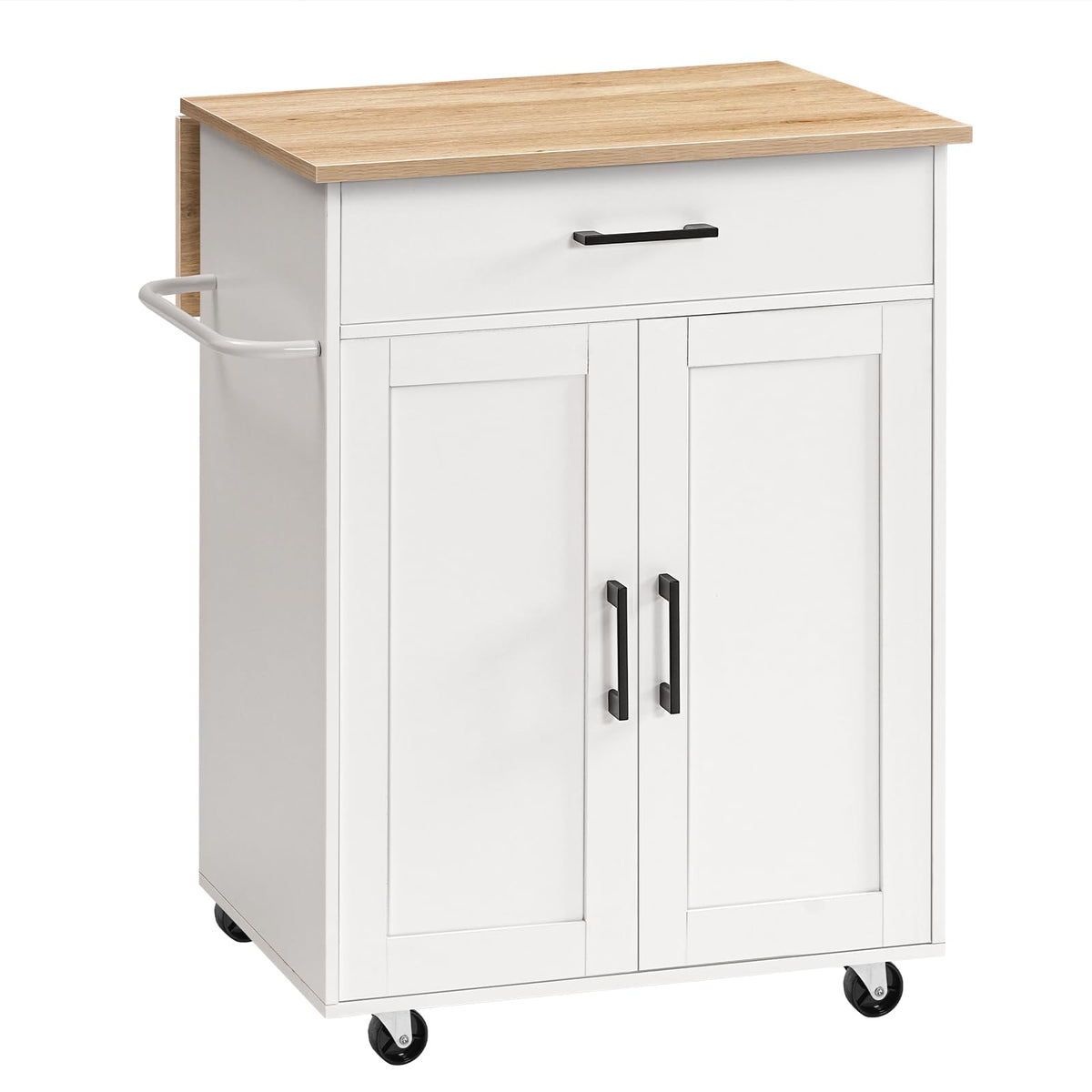 MAHANCRIS Kitchen Island on Wheels with Drop Leaf, Folding Countertop Kitchen Island Cart, Kitchen Island Table with Towel Rack, Drawer, for Kitchen, Dining Room, White and Natural KINW12501