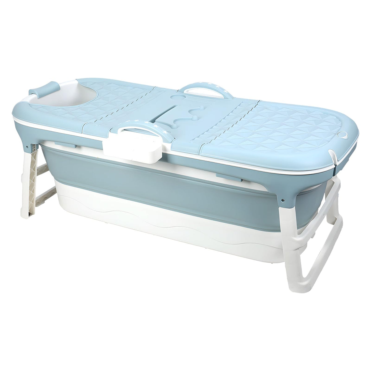 50" Foldable Bathtub for Adults, Large Portable Bath tub with Storage Basket, 1.3 Meter Foldable Bathtub with Thermal Cover for Indoor/Outdoor Use (Blue-50in)