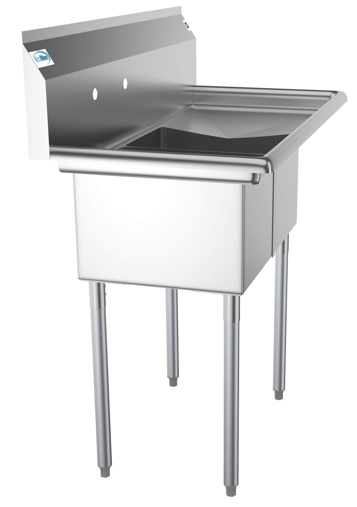 KoolMore - SB121610-16R3 2 Compartment Stainless Steel NSF Commercial Kitchen Prep & Utility Sink with Drainboard - Bowl Size 12" x 16" x 10", Silver