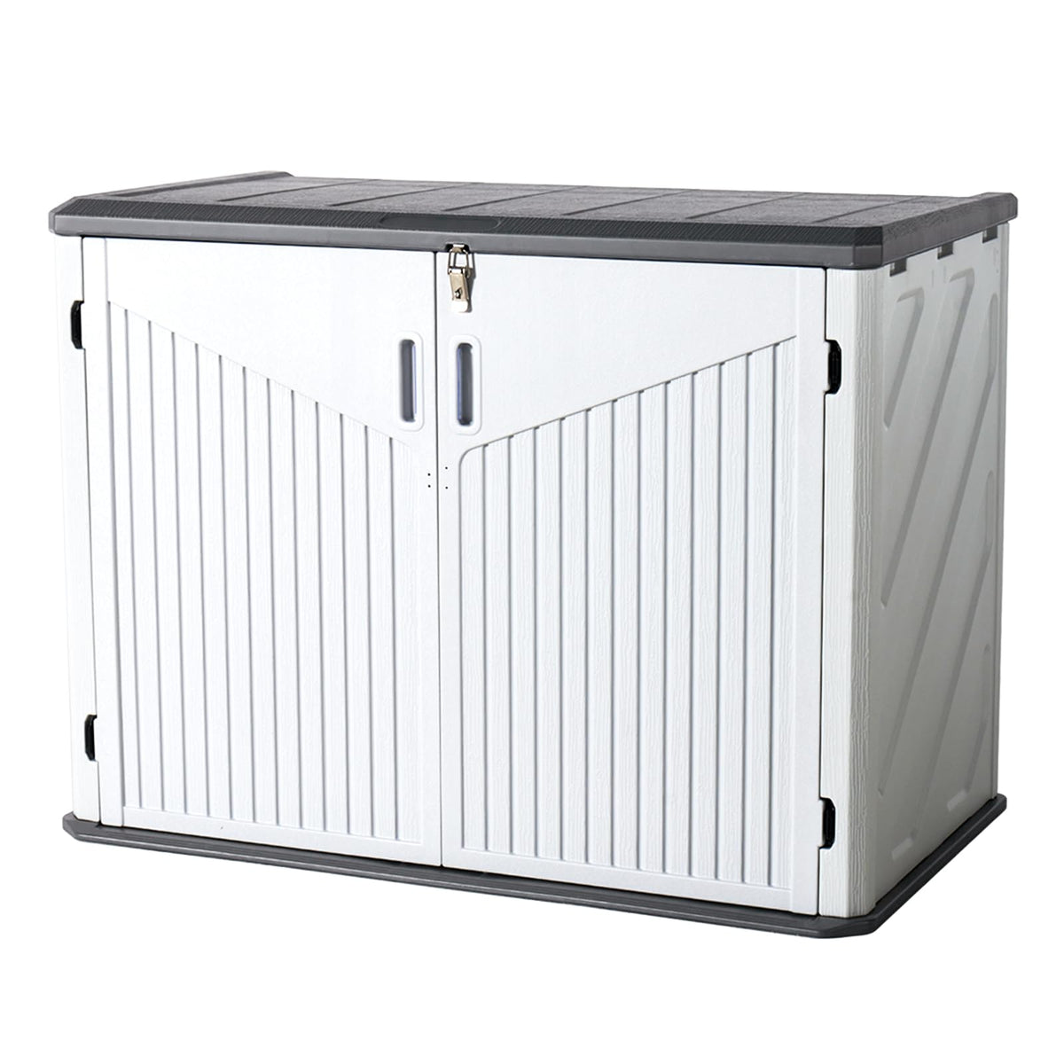 Aoxun Outdoor Storage Cabinet 35 Cu.Ft Resin Waterproof Horizontal Storage Shed for Garbage Bin, Generator, and Lawn Mower (White)