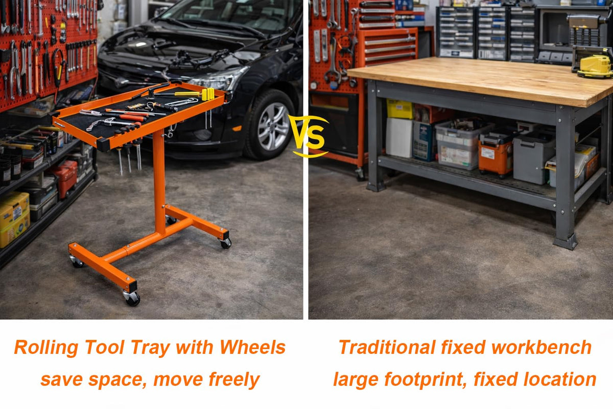 A A IN Mechanics Rolling Work Table, Adjustable Mobile Tray Table for Shop, Garage, DIY Tool Tray Cable with Wheels 250 lbs Capacity