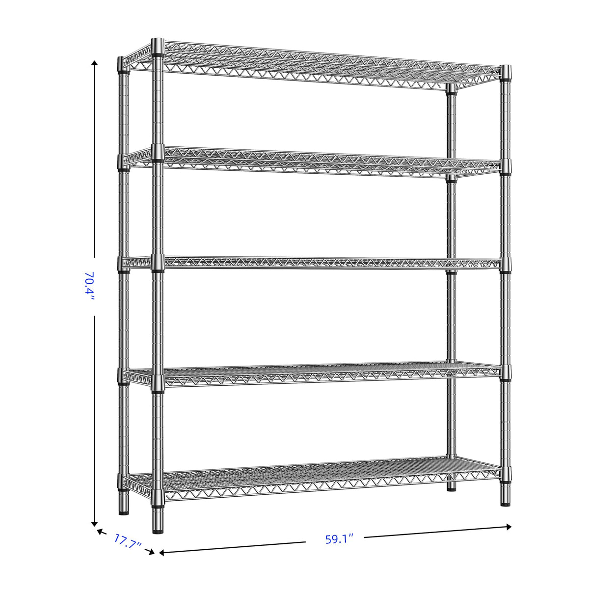 M MZG 3500LBS 59" W 5 Tier Storage Shelves Rack Metal Wire Shelving Unit, Storage Standing Shelf Organizer for Laundry Bathroom Kitchen Pantry Closet Garage, Chrome 17.7" D x 59.1" W x 70.4" H