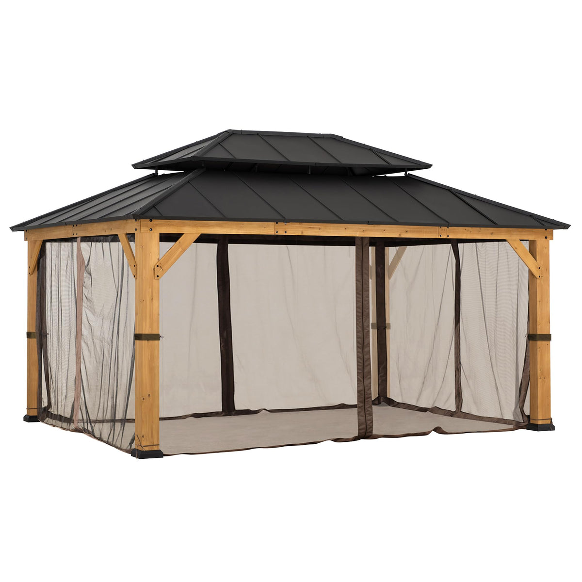 Sunjoy Replacement Mosquito Netting,Waterproof 4-Panel Screen Walls for Sunjoy 12 x 16 ft Gazebo, Patio & Backyard Protection, Brown