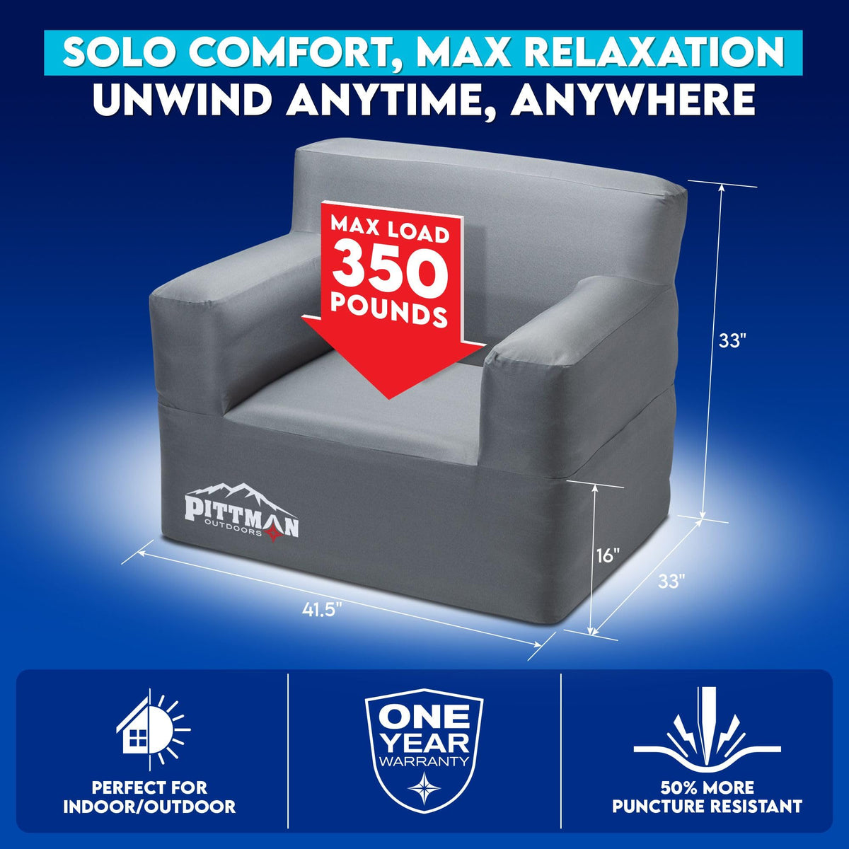 Pittman - Inflatable Furniture Set with Built in Pump for Outdoors & Indoors - Blow Up Couch Set has Heavy Duty Puncture Resistant Fabric for Inflatable Sectional Comfort & Durability if Camping