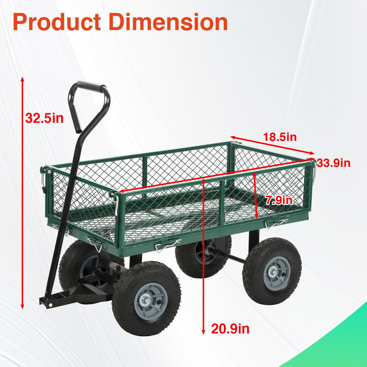 FDW Garden Cart Streel Heavy Duty 500 LBS Capacity,Utility Cart Wagon with Removable Sides and 180°Rotating Handle for Yard, Lawn and Garden Hauler (Dark Green)