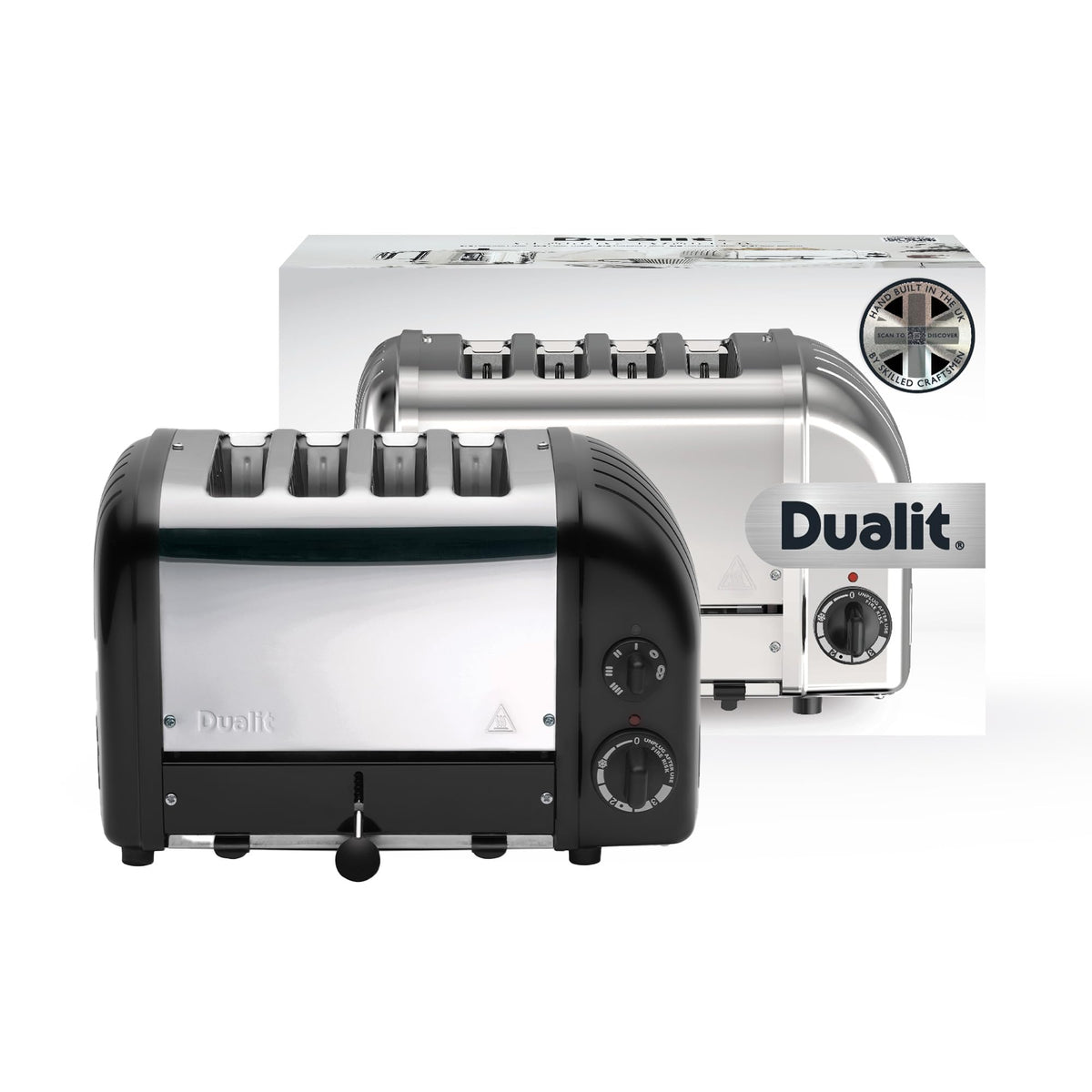 Dualit Classic 4 Slice NewGen Toaster - Stainless Steel - Hand Built in the UK - Replaceable ProHeat elements - Defrost Bread - Mechanical Timer - Matt Black Classic Toaster