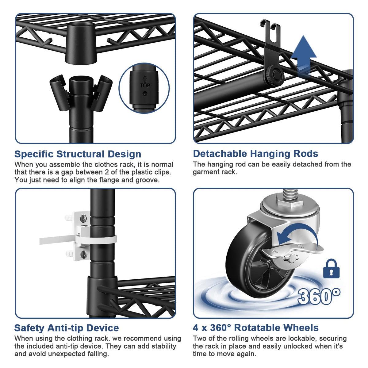 ULIFHOME P8C Pro Heavy Duty Clothes Rack(With Extended Width Design) Rolling Clothing Racks for Hanging Clothes with Lockable Wheels,42" W x 15.8" D x 80.5" H,Load 700LBS,Black Rack with Black Cover