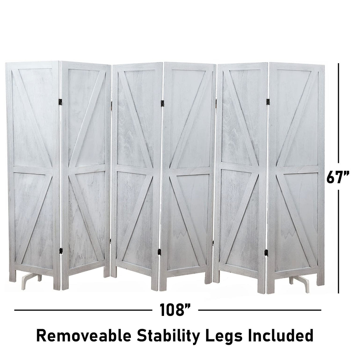 Premium Home 6-Panel Room Divider – Rustic White Barn Door, K Pattern Folding Privacy Screen, Partition Wall