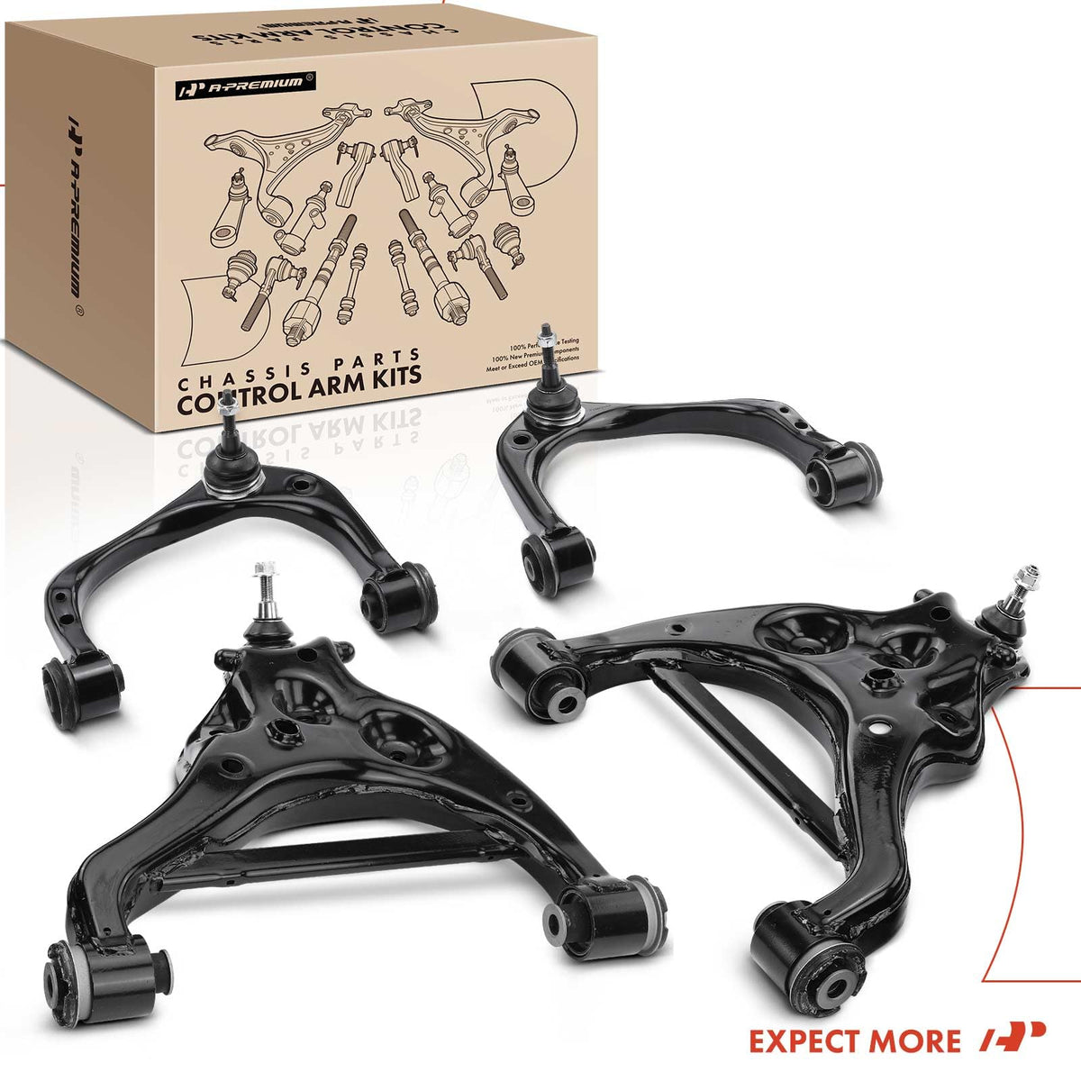A-Premium Set of 4, Front Upper & Lower Control Arm Kit, with Ball Joint & Bushing, Compatible with Ford F-150 2015-2020, Expedition 2018-2022 & Lincoln Navigator 2018-2022