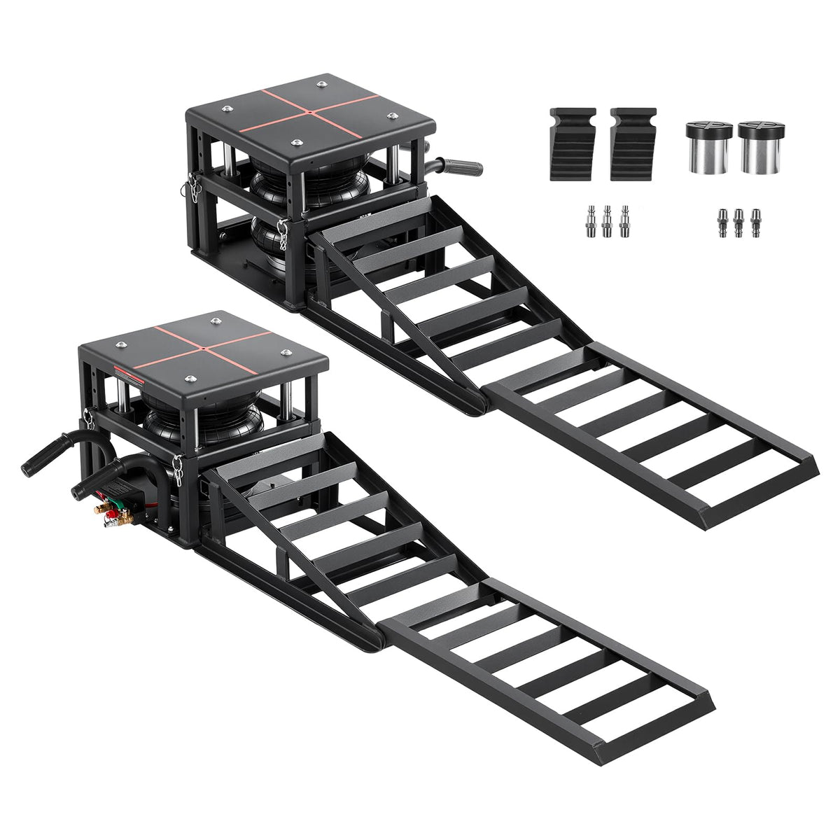 VEVOR Air Hydraulic Jack Car Ramps 2PCS, 11023 lbs/5 Ton Capacity, 12.6 inch Max Height, Pneumatic Ramp Jacks with Airbags, Wheel Chocks, Extension Ramps, Heightened Columns, Heavy-Duty