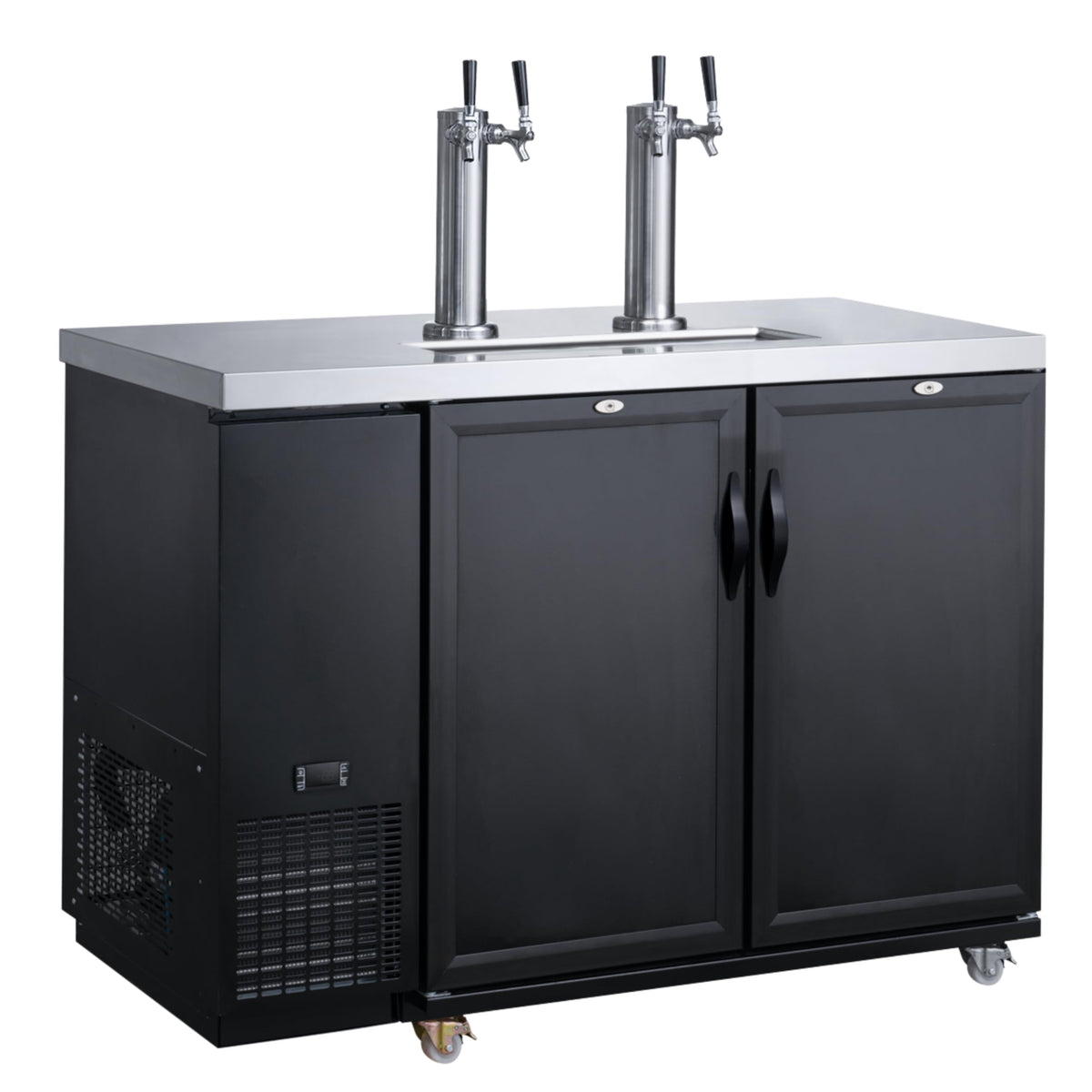 A-to-Z Supply 289-DKB60-M2 Kegerator Draft Beer Cooler, Stainless Steel Exterior & Interior, 2 Dispensing Towers, Electronic Controls, Temperature Range 33°-38°F, Automatic Defrost, Locking Doors