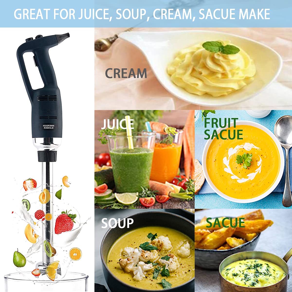 NJTFHU 14 in Heavy Duty Immersion Blender Handheld Kitchen, Hand Blenders for Kitchen, Commercial Mixer Electric, 500W Removable Shaft 2500rpm to 15000rpm, Emulsifier Blender Handheld