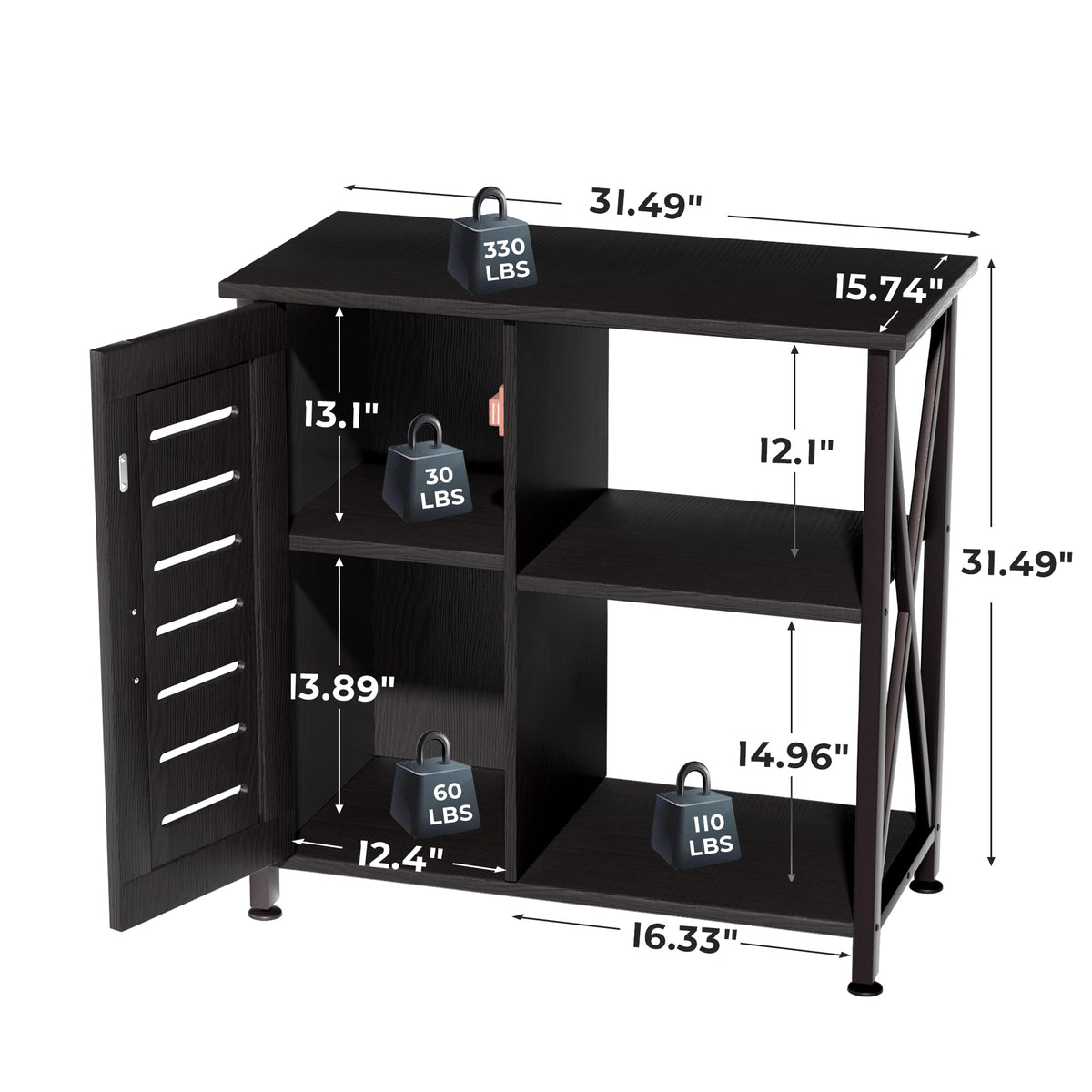 Herture 20-29 Gallon Fish Tank Stand, Aquarium Stand with Cabinet Accessories Storage, Heavy Duty Metal Frame, 31.49" L*15.74" W Tabletop, 330LBS Capacity, Black PG07YGB